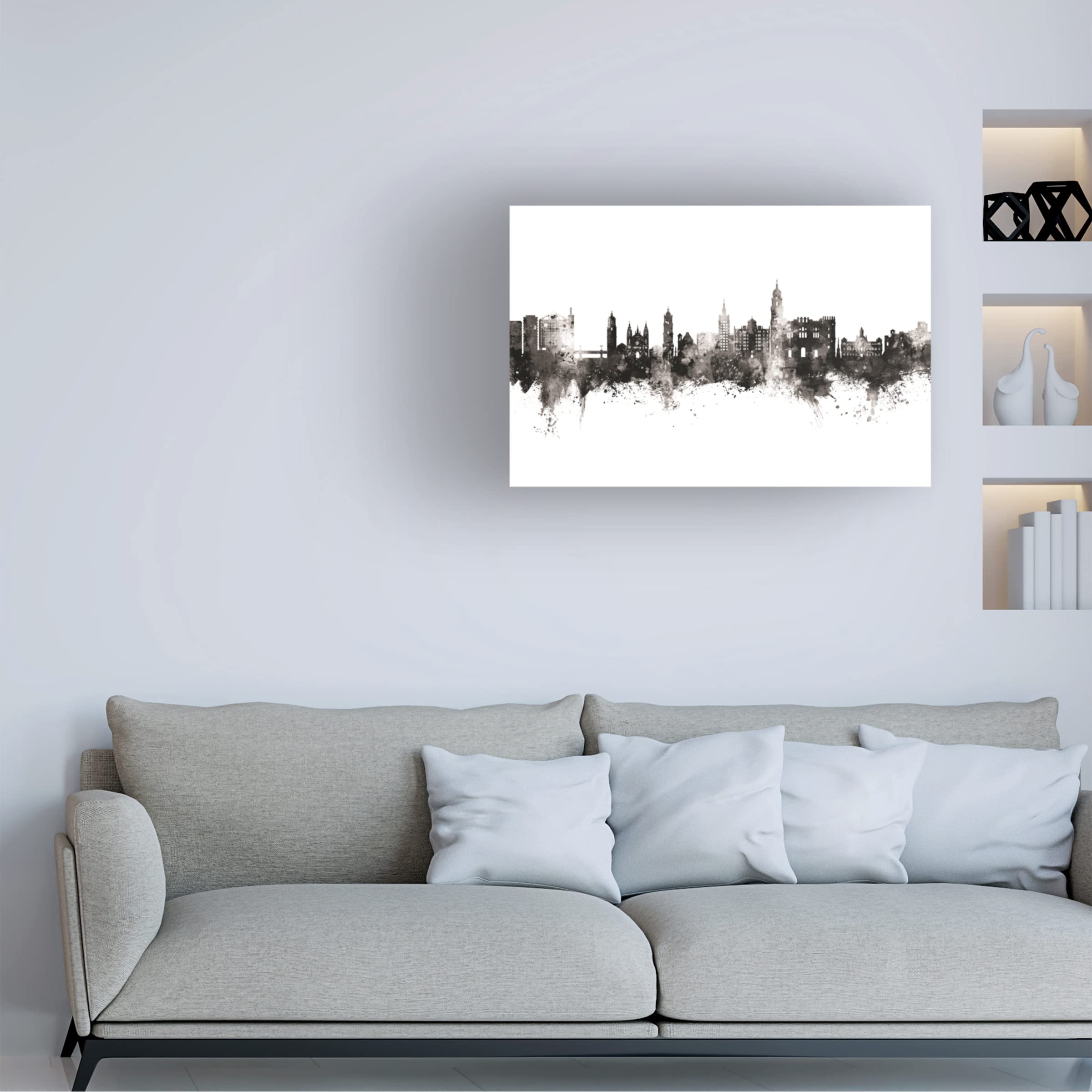 Michael Tompsett 'Malaga Spain Skyline BW' Canvas Wall Art Print - Modern Black & White Cityscape Decor for Living Room, Office & Bedroom