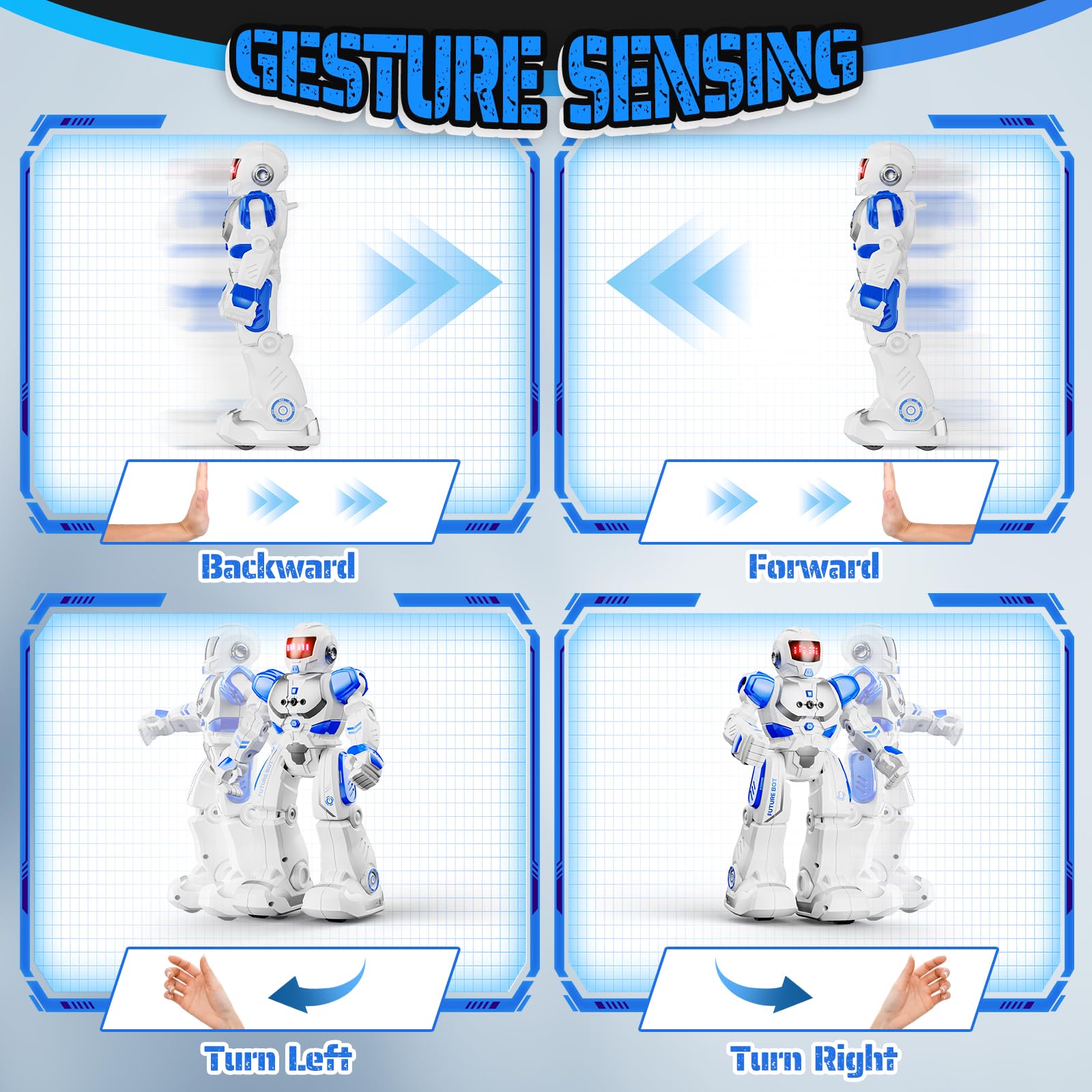 Programmable Remote Control Robot Toy for Kids Ages 3-12 - Smart Gesture Sensing Walking & Dancing RC Robot with Adjustable Volume - Perfect Birthday Gift for Boys & Girls (Blue) | STEM Learning Toy for Home & Classroom Play
