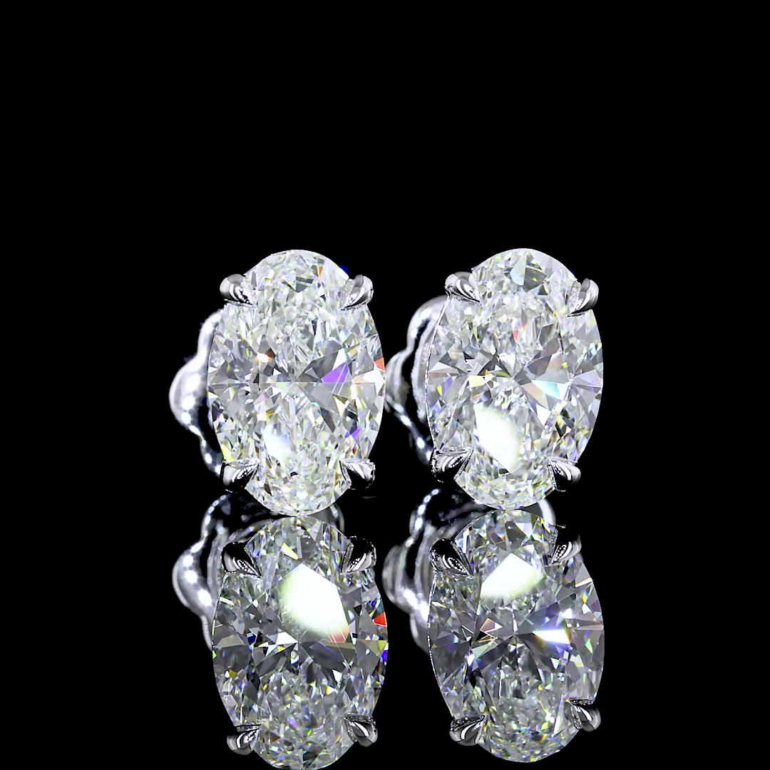 2.55 Carat Lab-Grown Oval Diamond Stud Earrings in 14K White Gold - G Color, VVS2 Clarity | Elegant Everyday Wear & Special Occasion Jewelry