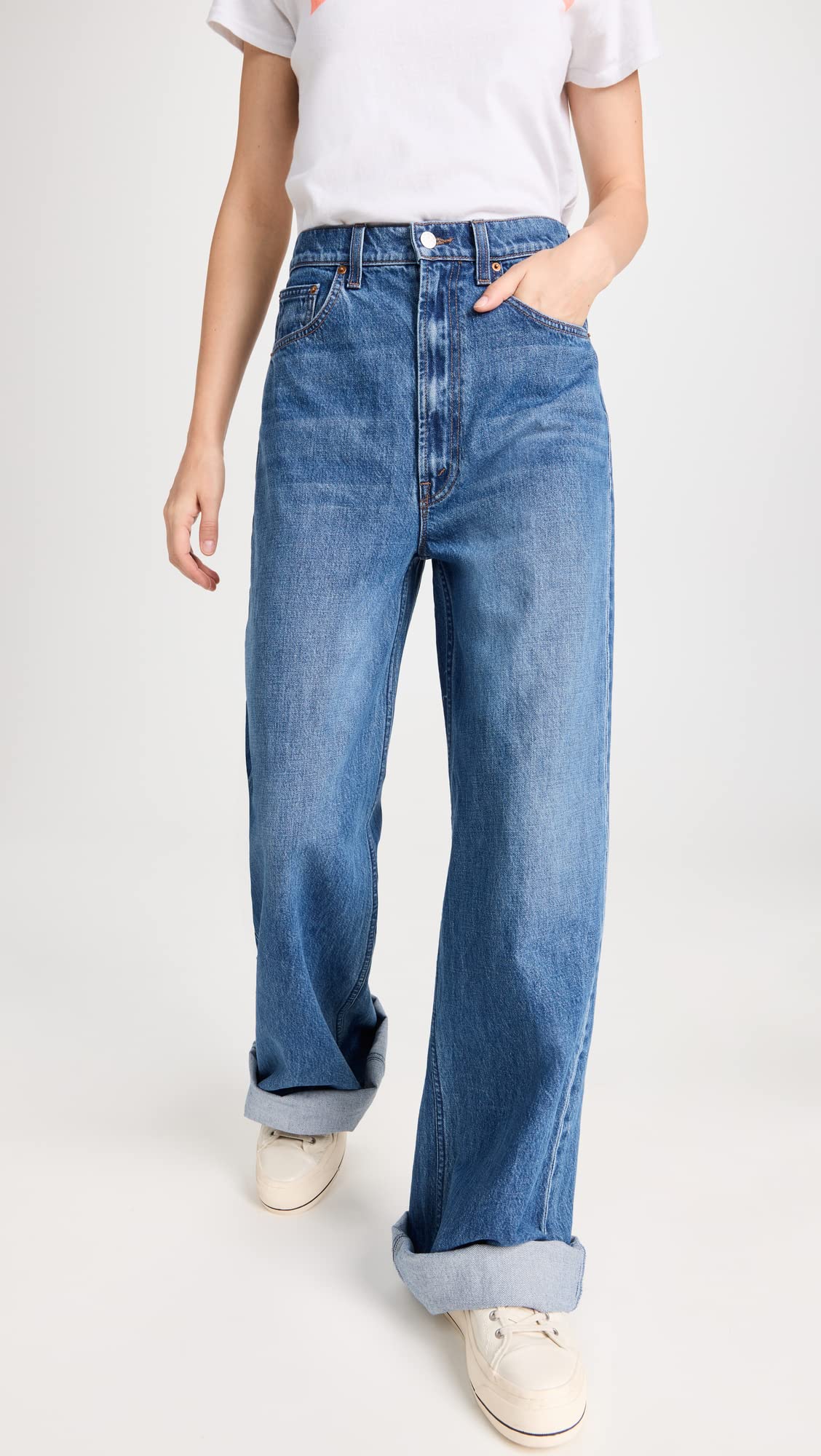 MOTHER Women's High Waist Funnel Heel Cuff Jeans - Stylish Slim Fit Denim Pants for Casual Outfits & Night Out