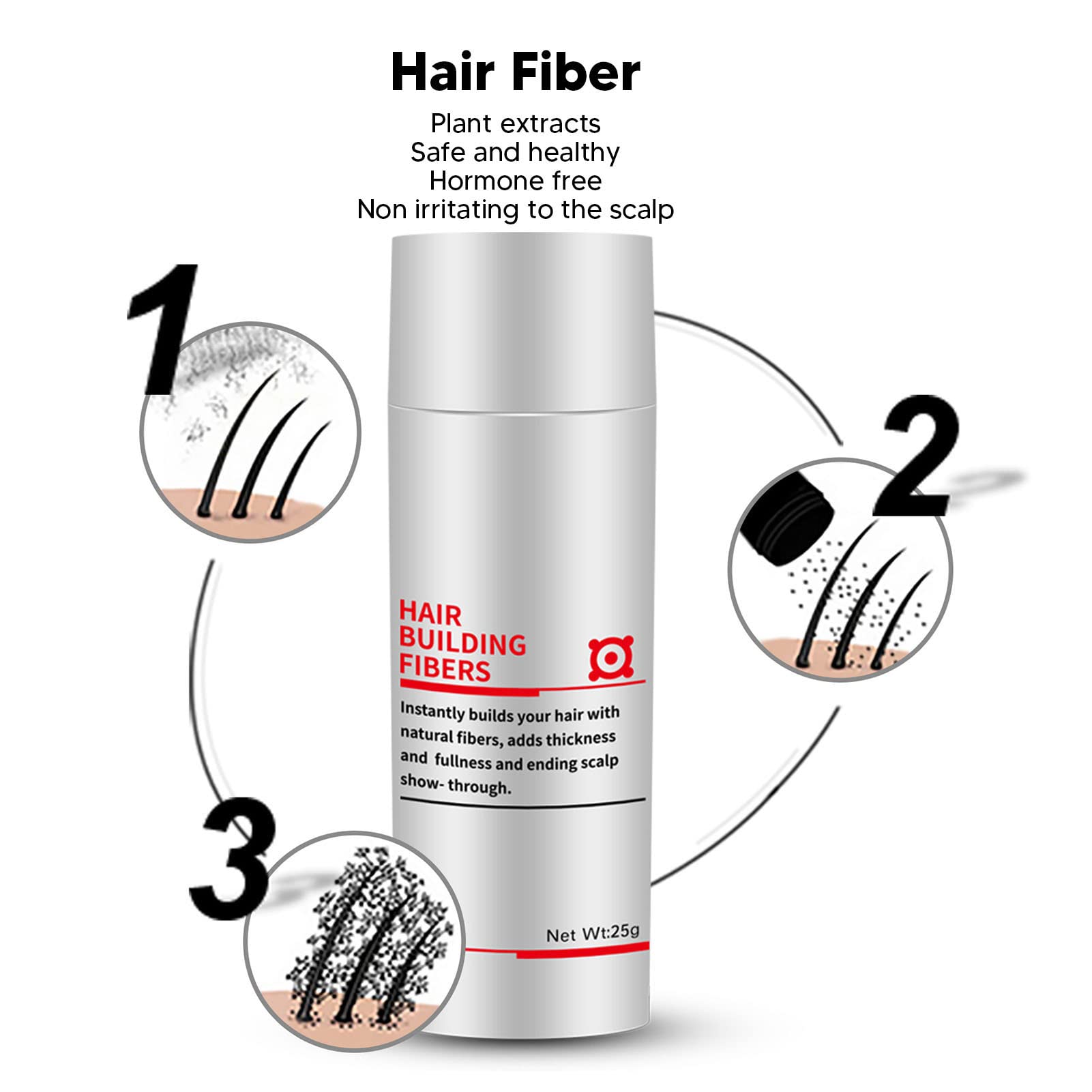Natural Hair Fiber Powder for Thinning Hair - Plant-Based Thickening Fibers for Instant Volume & Coverage (Hazel Brown) | Perfect for Outdoor Activities, Work & Special Occasions
