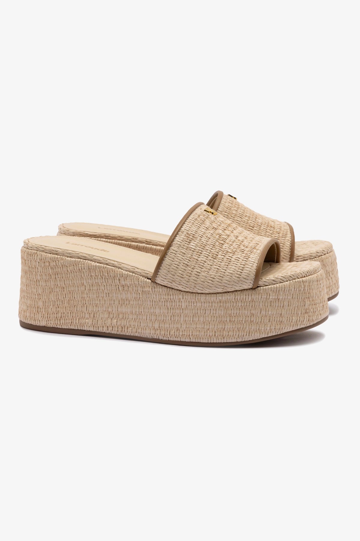 Alex Women's Flatform Mule Sandals in Natural Raffia with Hazelnut Trimming - Comfortable Summer Slides for Beach, Pool, and Casual Outings