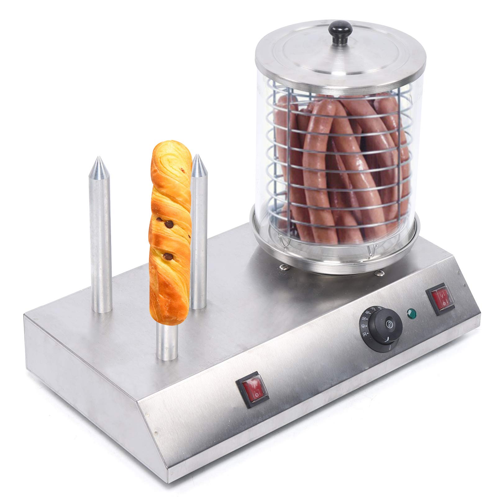 2-in-1 Commercial Hot Dog Machine & Bun Warmer - 110V Electric Hot Dog Steamer with Stainless Steel Construction - Perfect for Gas Stations, Food Trucks, Takeaway Bars, and Ice Cream Vans - Ideal for Quick Service Restaurants, Convenience Stores, and Outdoor Events