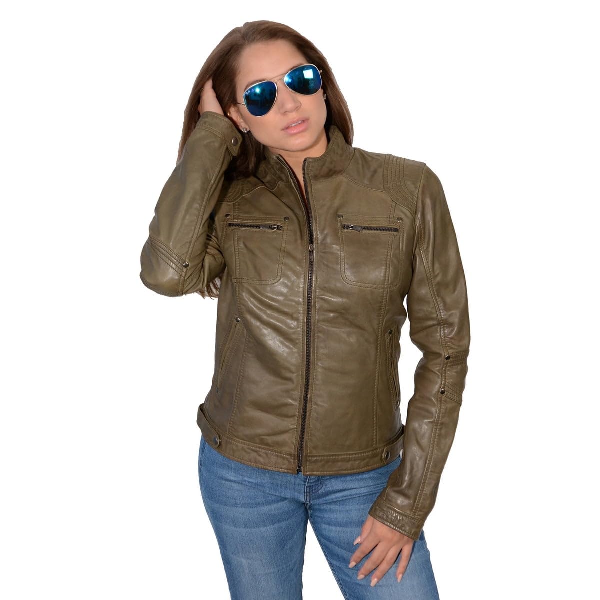Milwaukee Leather SFL2800 Women's Motorcycle Jacket - Black Racer Style with Stand-Up Collar | Fashionable Biker Jacket for Riding & Casual Wear