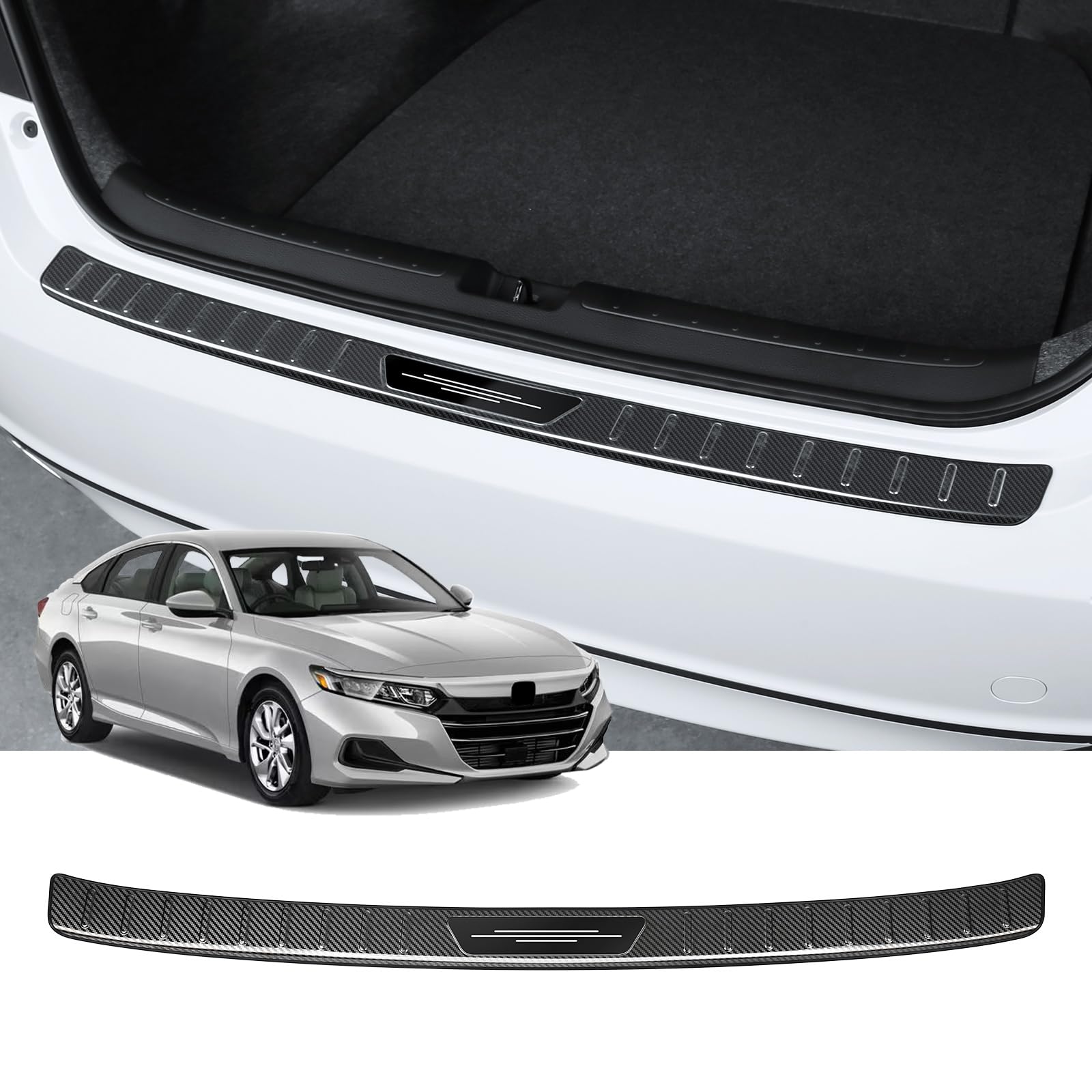 Stainless Steel Rear Bumper Guard & Trunk Sill Protector for Honda Accord 2022-2018 Hybrid/HEV - Carbon Fiber Style Exterior Accessories - Perfect for Parking Protection & Scratch Prevention