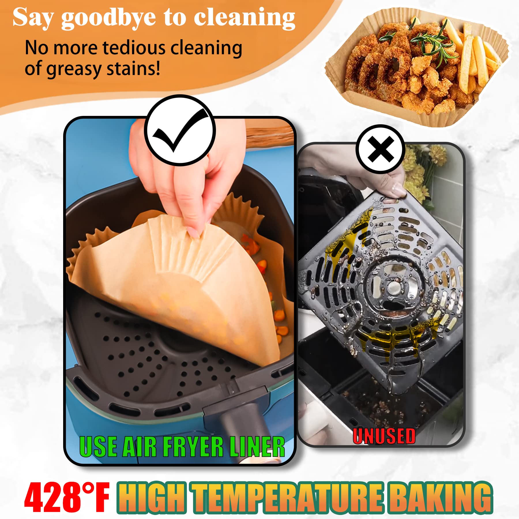 120 Pcs Air Fryer Disposable Paper Liners - Square Non-Stick Parchment Cooking Sheets for 5-8 Qt Air Fryers, Microwave & Frying Pan - Oil-proof Baking Basket Accessories for Healthy Cooking & Easy Cleanup