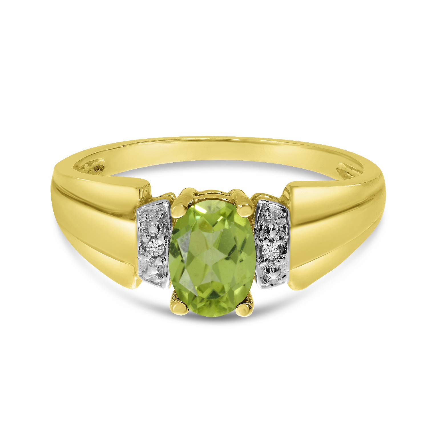 10K Yellow Gold Oval Peridot and Diamond Ring for Women - Elegant Birthstone Jewelry Gift for Anniversary, Engagement, or Special Occasion