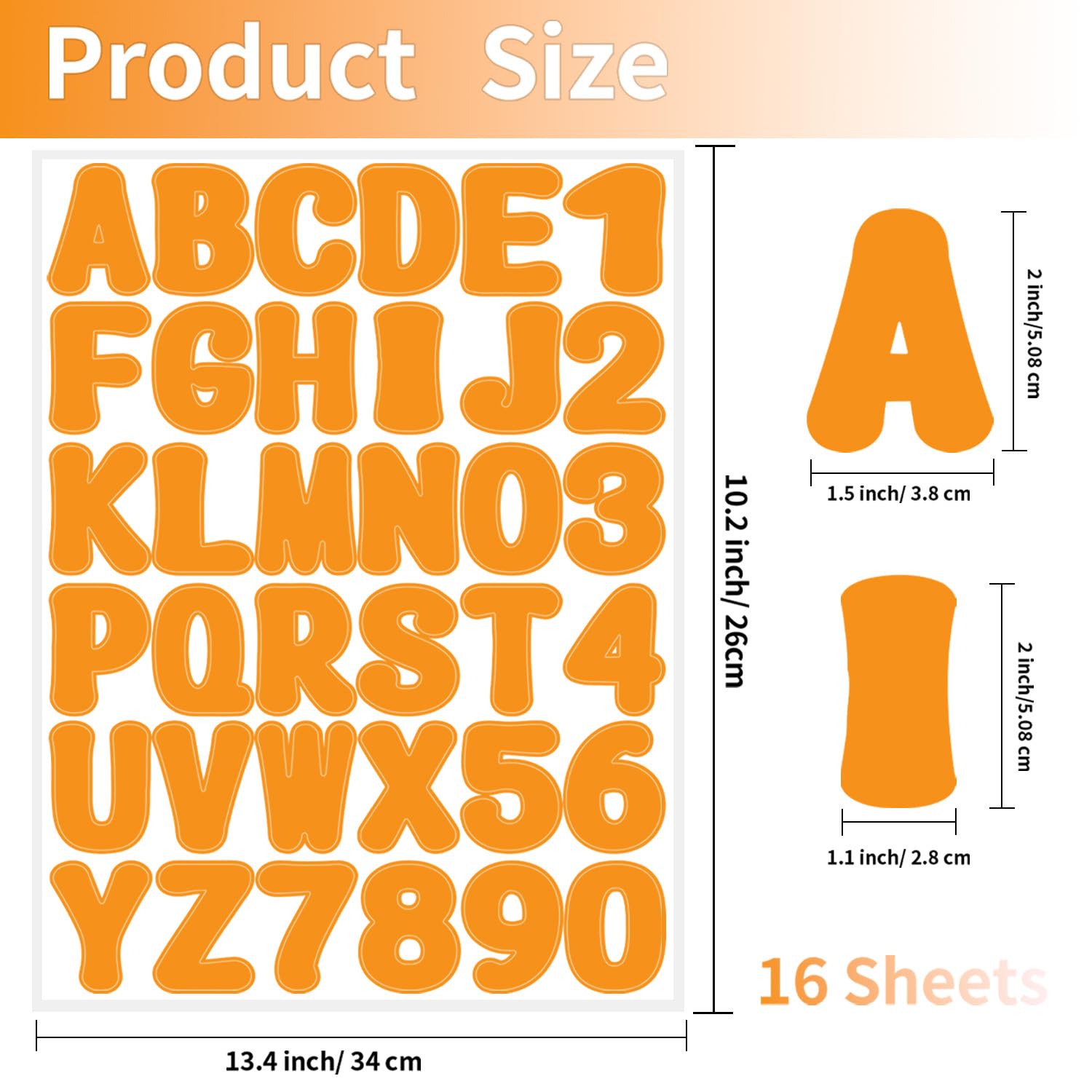 Starboling 2 Inch Orange Alphabet Stickers - 16 Sheets Self-Adhesive Vinyl Letter Stickers for Mailbox Numbers, Bulletin Boards, Classroom & Home Decor - Perfect for DIY Projects, Scrapbooking & Organizing