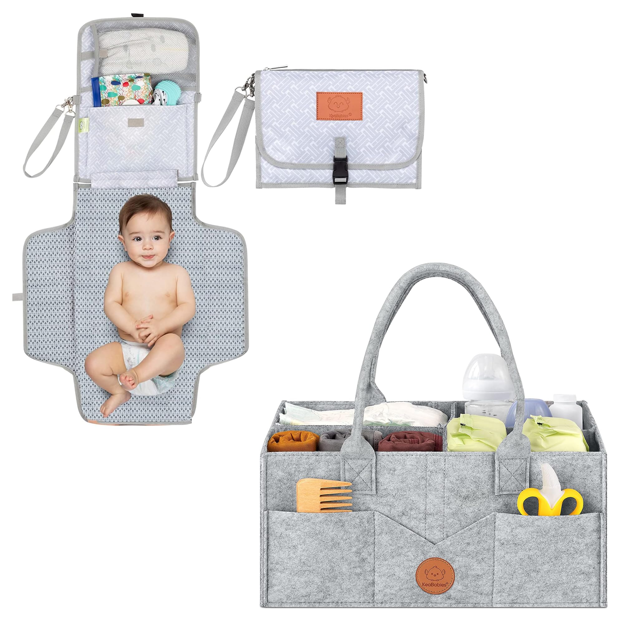 KeaBabies Waterproof Portable Diaper Changing Pad - Foldable Baby Changing Mat for Nursery & Travel - Diaper Caddy Organizer with Storage Pockets - Perfect for Home, Car & On-the-Go Parents (Blue)