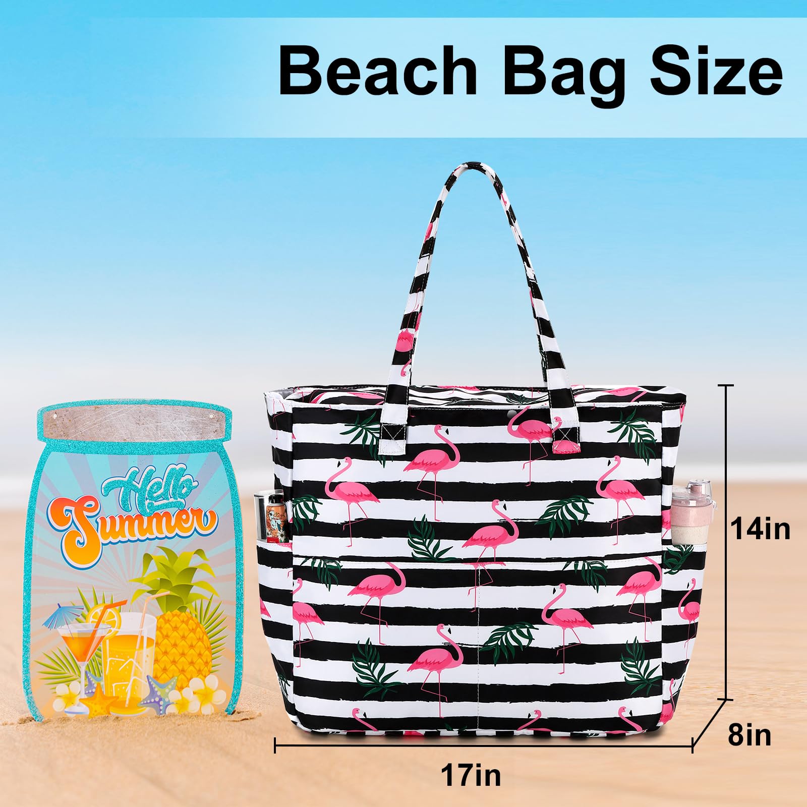 LEDAOU Large Waterproof Beach Tote Bag for Women - Sandproof Zippered Pool & Gym Bag with Wet Pocket - Perfect for Travel, Grocery Shopping & Beach Days