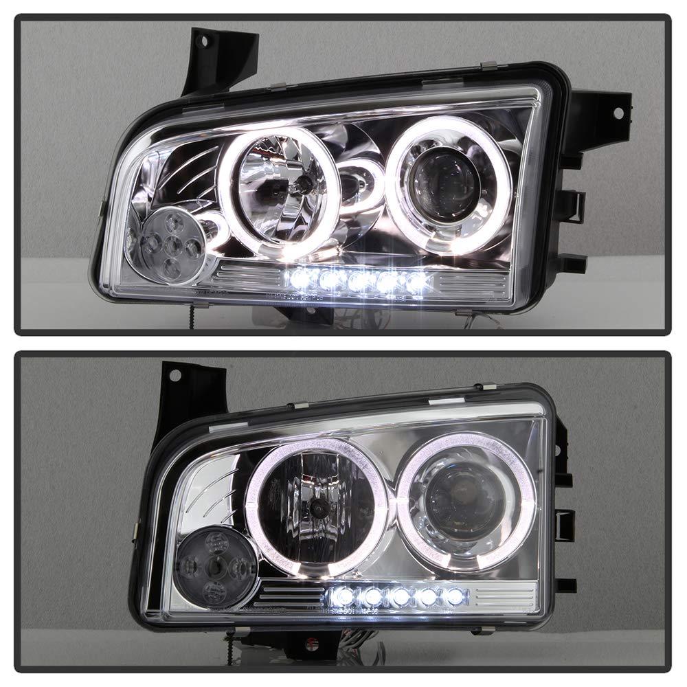 2006-2010 Dodge Charger LED Halo Projector Headlights - Aftermarket Replacement with Bright Halogen Bulbs - Perfect for Night Driving & Custom Car Upgrades