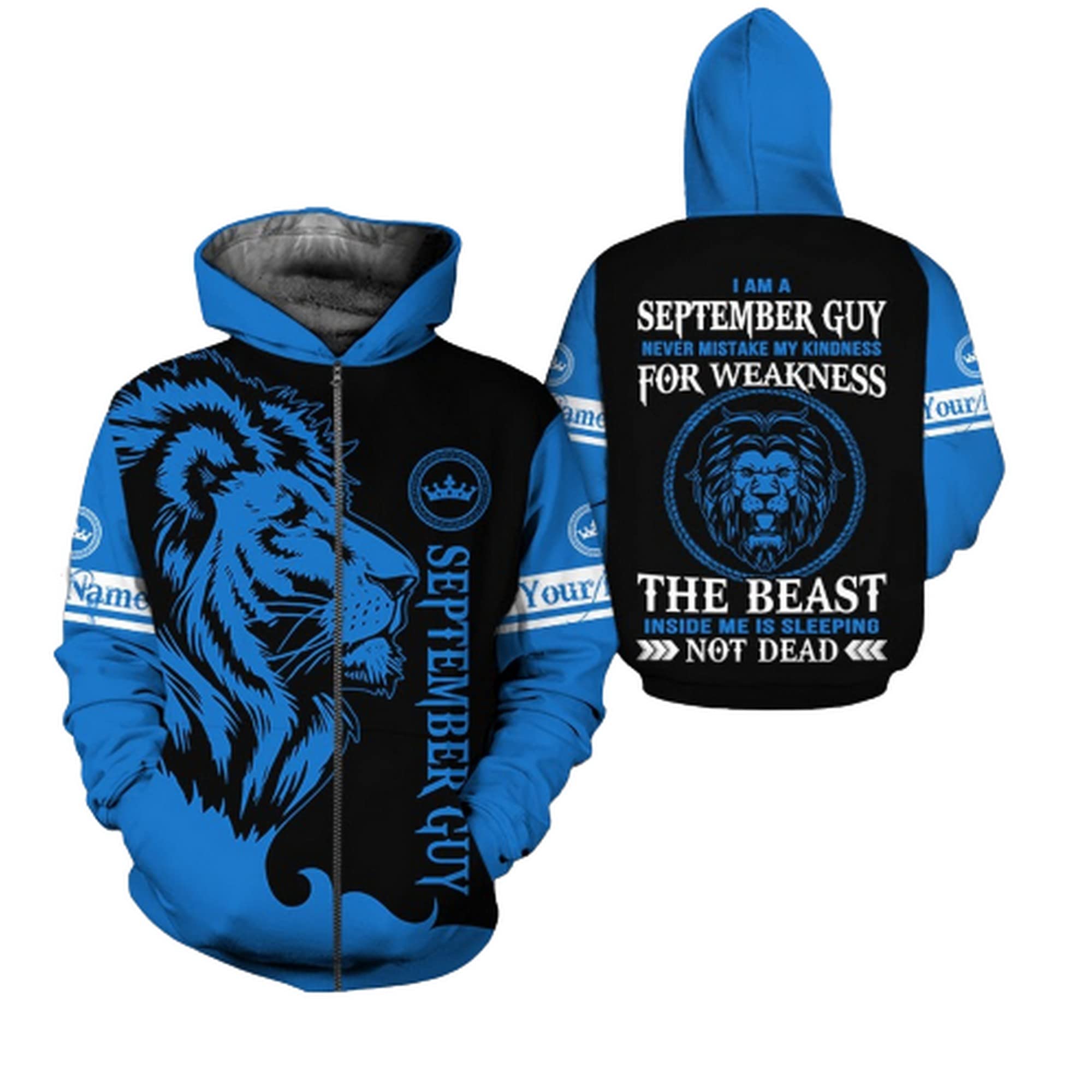 3D Printed September Guy Unisex Zip Hoodie with Front Pocket - Personalized Pullover Sweatshirt for Men & Women - Perfect Christmas & Birthday Gift for Casual Wear, Street Fashion