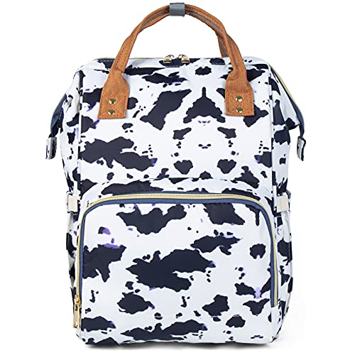 Waterproof Diaper Bag Backpack for Women - Large Baby Care Travel Bag with Multiple Pockets, Cow Print Design | Perfect for Daycare, Outings & Airplane Travel with Baby Essentials