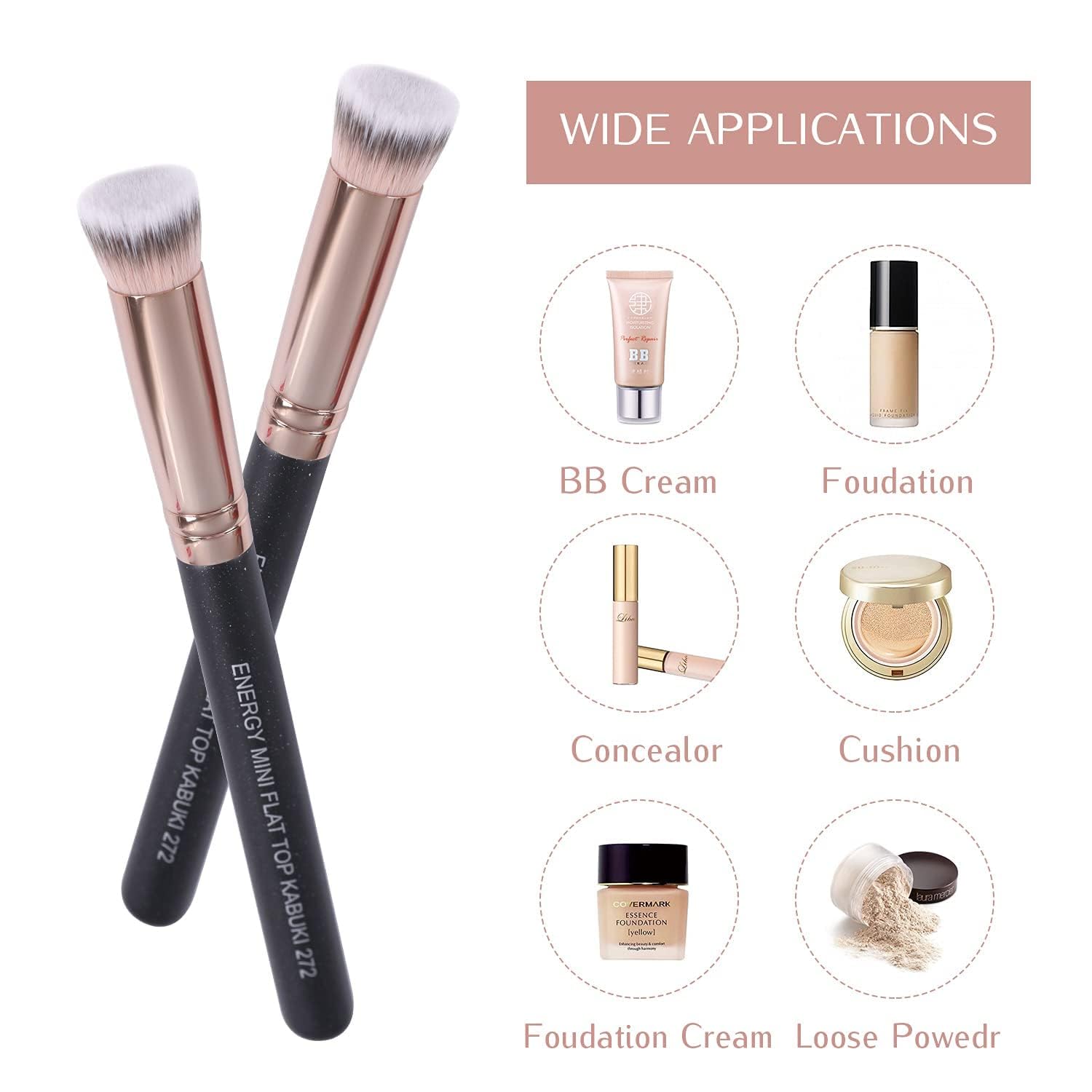 Mini Flat Top Concealer Brush - Vegan Synthetic for Liquid, Cream & Powder - Perfect for Under Eye & Setting