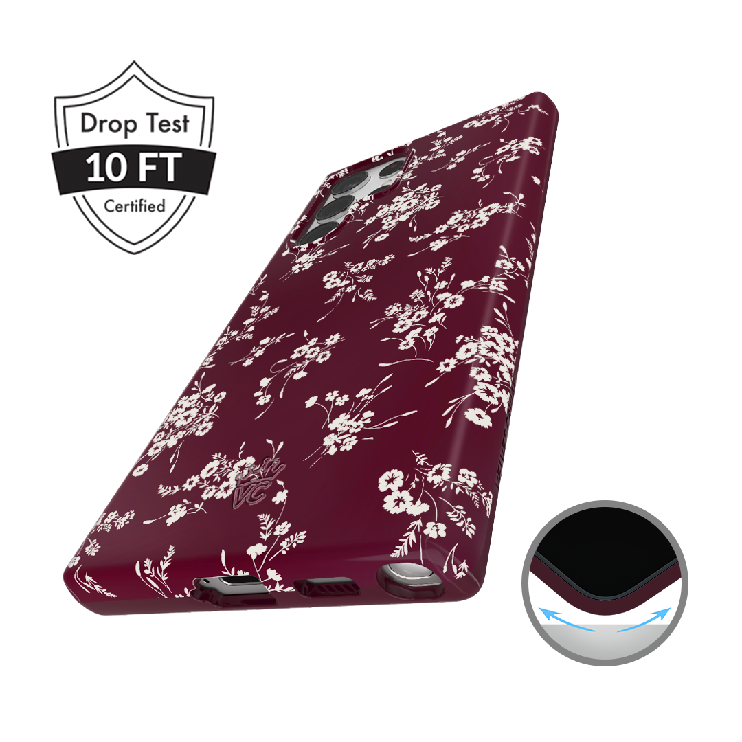 French Burgundy Floral Samsung Phone Case - Elegant Protective Cover for Galaxy S Series | Perfect for Daily Use, Travel & Gifting
