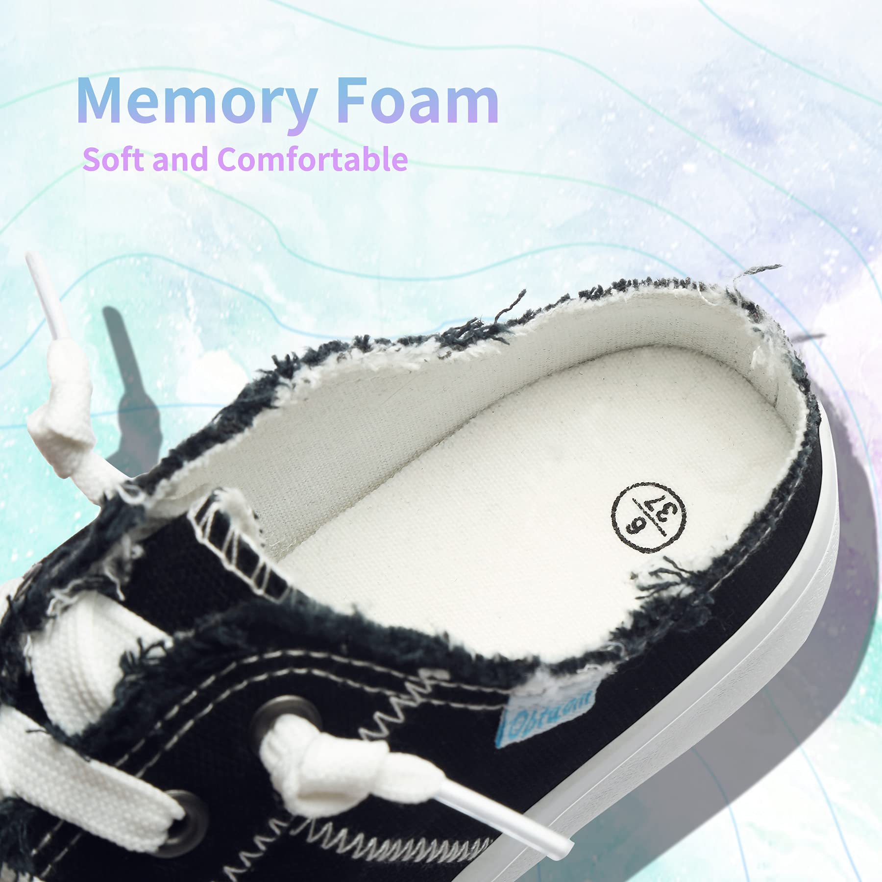 Obtaom Women's Memory Foam Canvas Mules - Comfortable Slip-On Backless Clipper Sneakers for Walking, Travel & Holiday Wear | Fashion Casual Shoes for Summer & Beach Outfits