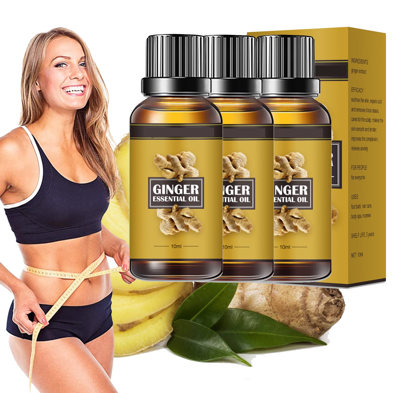 Organic Ginger Essential Oil for Lymphatic Drainage & Belly Massage - Detoxifying Body Massage Oil, Relaxing Ginger Oil for Lymphatic System Support - Perfect for Post-Workout Recovery & Spa Relaxation (3 Pack)