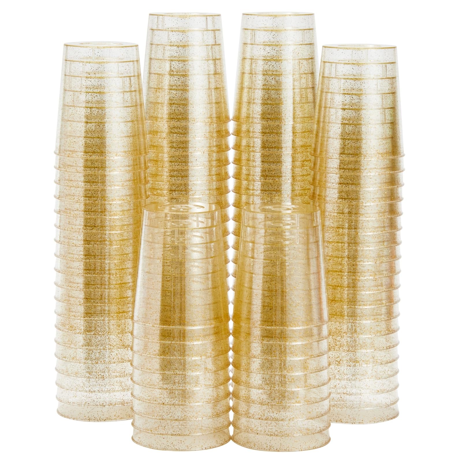 Juvale 100-Pack Gold Glitter Plastic Shot Glasses (2oz) - Disposable Party Cups for Weddings, Birthday Celebrations & Cocktail Events - Perfect for Bachelorette Parties, Bridal Showers & Bar Mitzvahs