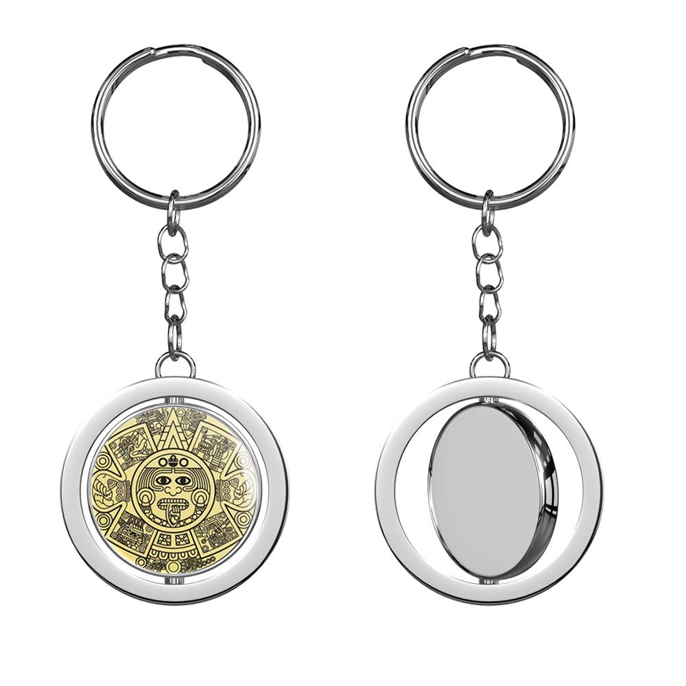 Aztec Calendar Silver Chrome Spinning Double Sided Keychain - Unique Mexican Cultural Gift for Men & Women - Perfect for Keys, Backpacks, Gifts & Travel Accessories