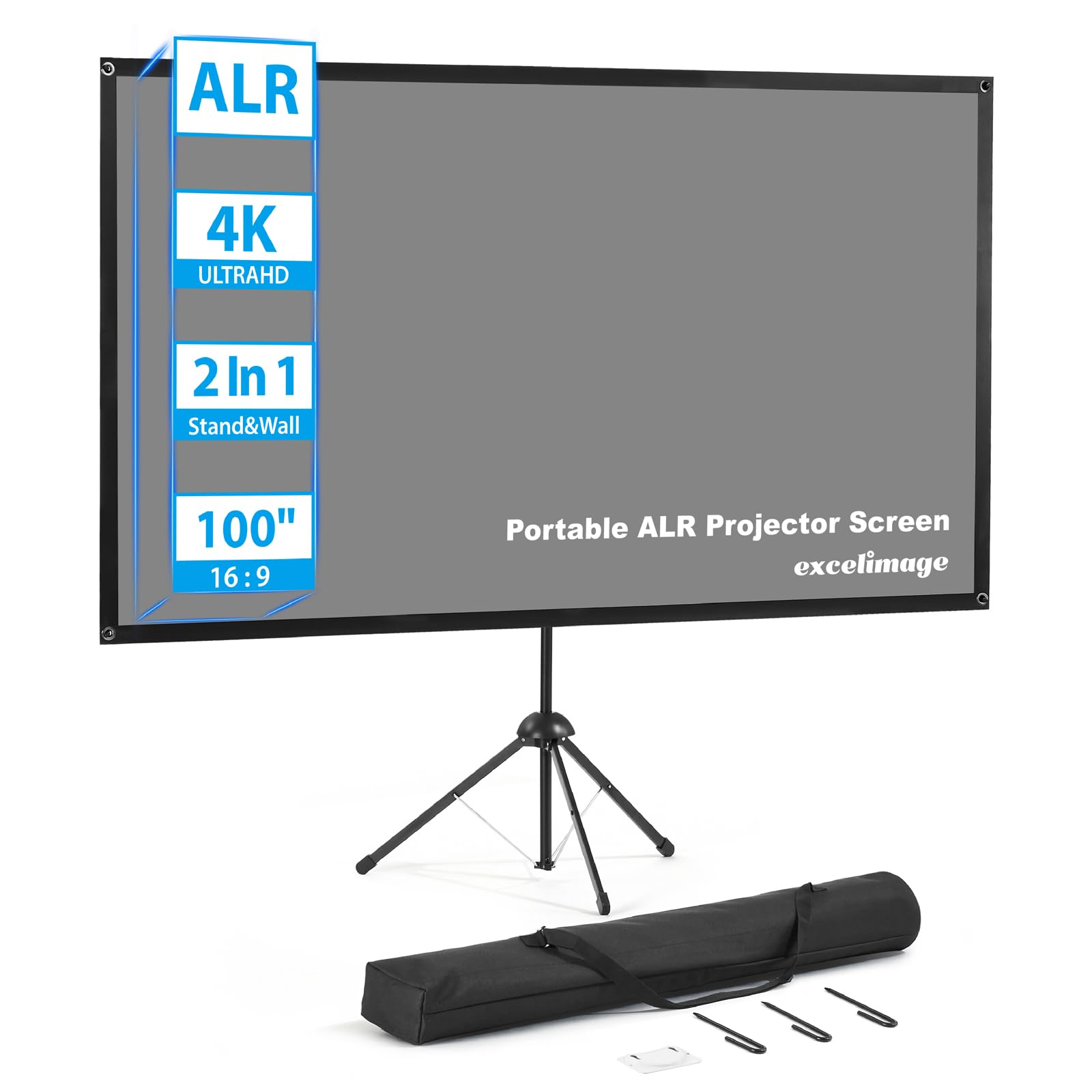 100 Inch ALR Projector Screen with Stand - Portable 16:9 Outdoor Projection Screen, High Contrast & Ambient Light Compatible - Easy Setup for Home Theater, Backyard Movie Nights, and Outdoor Entertainment