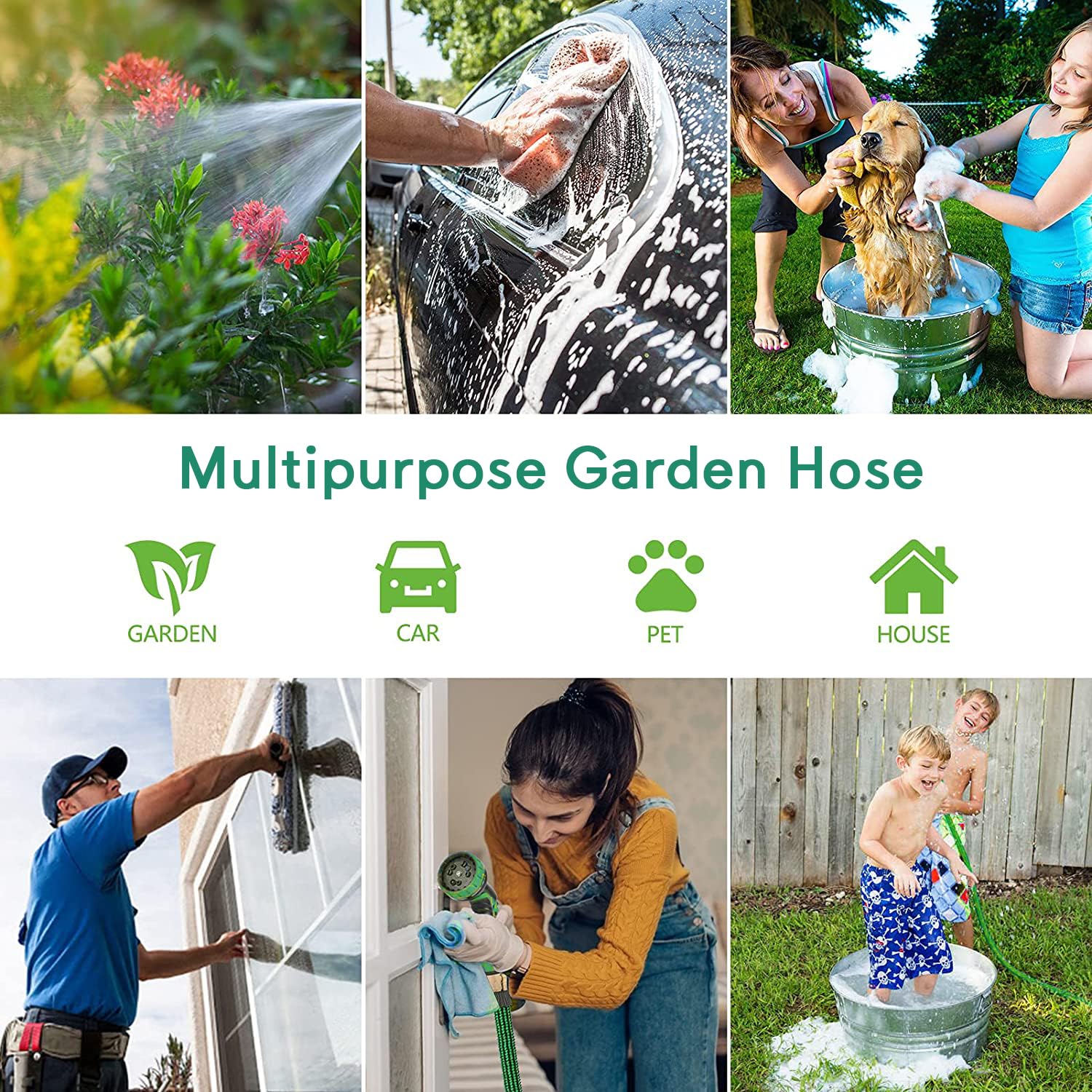 100 ft Expandable Garden Hose - Upgraded No Kink Flexible Water Hose with 10 Pattern Spray Nozzle, 3/4 Inch Solid Brass Connectors & Retractable Latex Core - Lightweight Expanding Hose for Lawn, Garden, Car Washing & Outdoor Cleaning