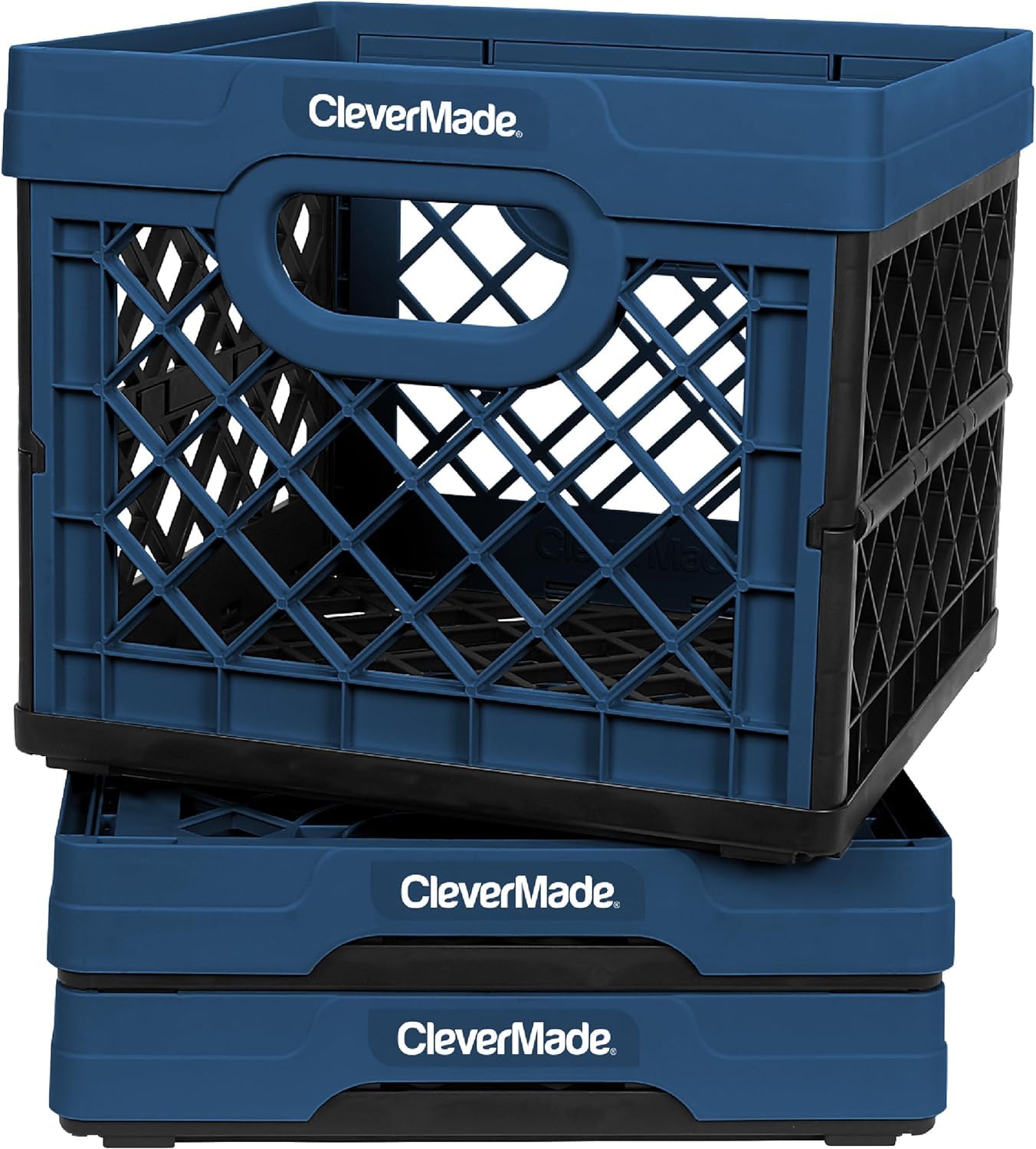 CleverMade Collapsible Milk Crate - 3 Pack Heavy Duty Stackable Storage Bins (25L/6 Gal Capacity, Holds 50lbs Each) - Multi-Purpose Collapsible Plastic Crates for Home, Office, Garage & Outdoor Organization