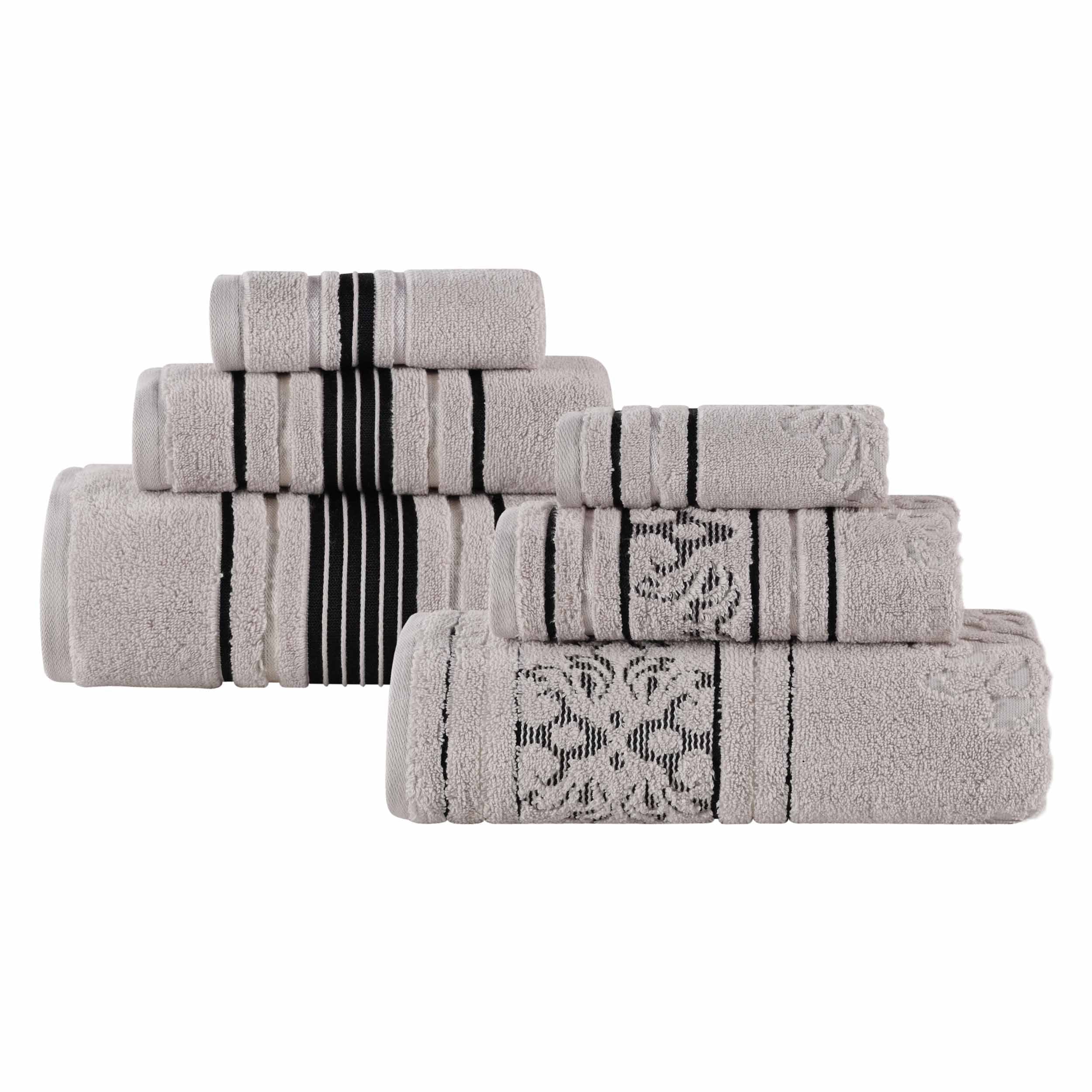 Premium 6-Piece Sadie Zero Twist Cotton Towel Set - Solid & Jacquard Floral Design | Ultra Soft & Absorbent Bath Towels for Spa, Hotel & Luxury Home Use