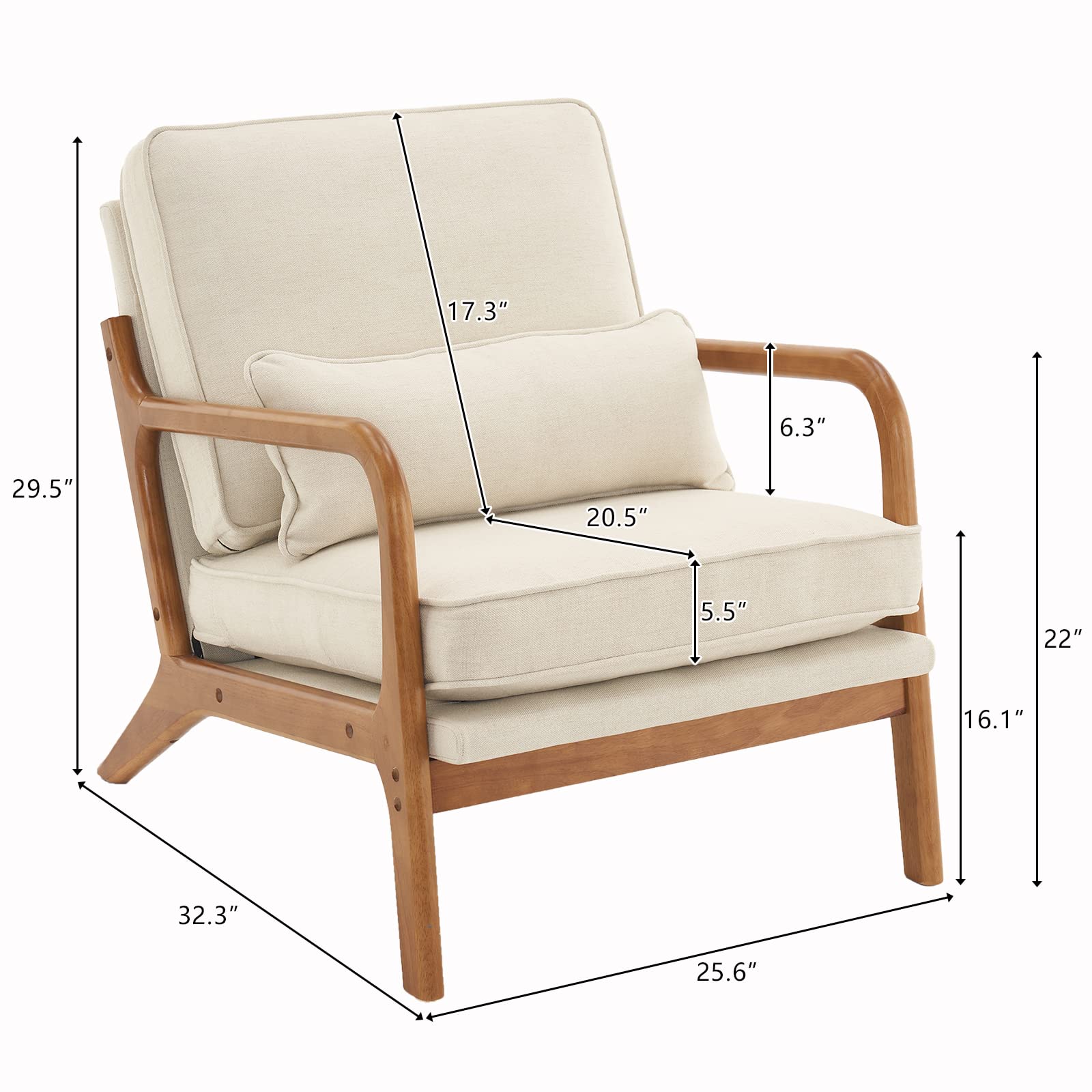 Karl Home Accent Chairs Set of 2 - Mid-Century Modern Upholstered Lounge Armchairs with Pillows, Solid Wood Frame & Soft Cushions - Perfect for Living Room, Bedroom, Balcony - Beige | Cozy Seating for Reading Nooks, Conversation Areas & Small Spaces