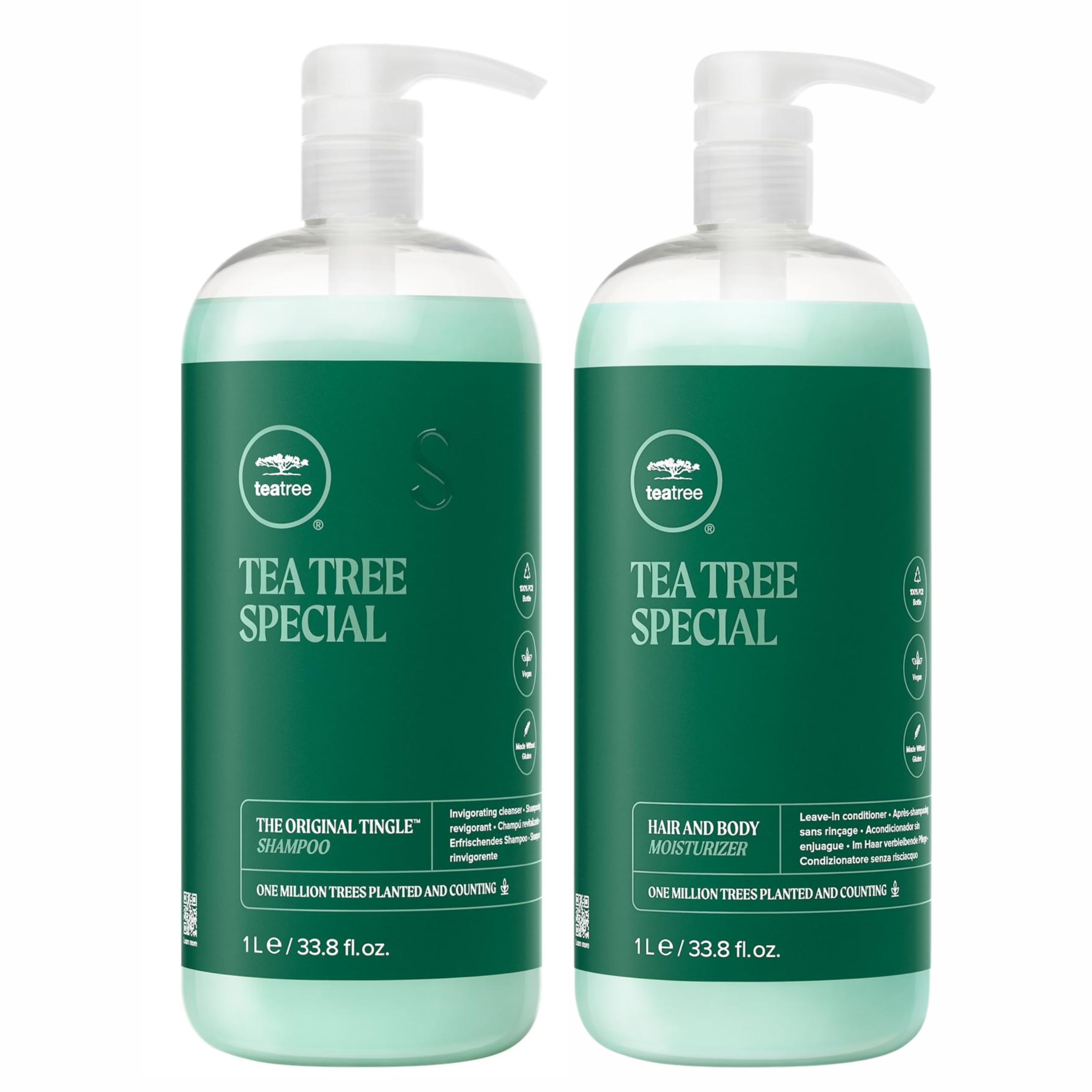 Tea Tree Oil Shampoo & Leave-In Conditioner Set - 33.8 fl oz Bundle for Dry Scalp & Hair Growth | Dandruff Treatment & Scalp Care for Men & Women | Daily Moisturizing Hair & Body Wash