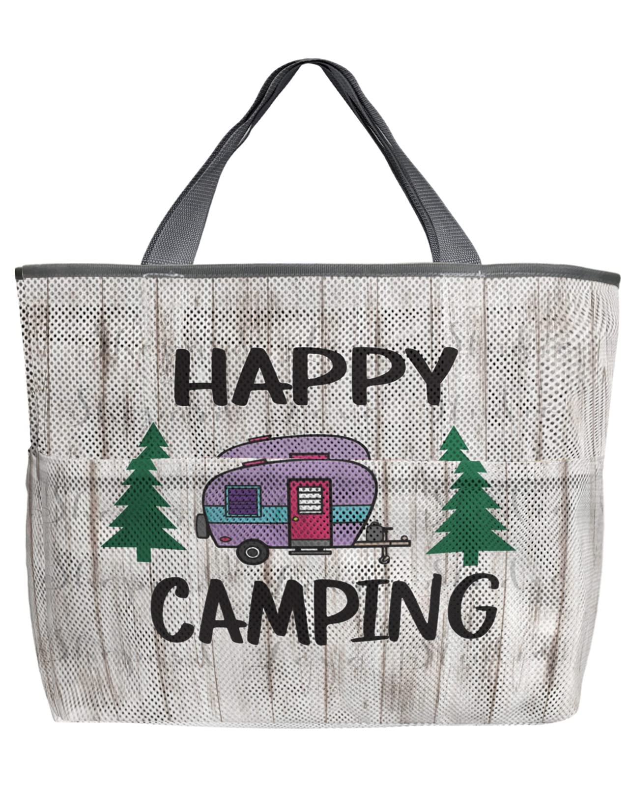 60L Oversized Mesh Beach Tote Bag - Quick Dry, Foldable & Lightweight with Pockets - Perfect for Beach, Pool, Camping & Grocery Shopping (24x16x9 Inches) - Wood Grain Design for Stylish Outdoor Adventures