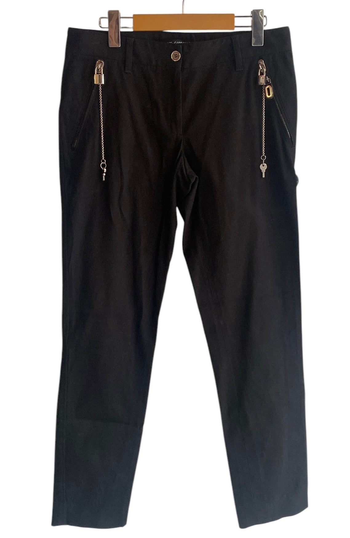 Dolce & Gabbana Lock and Key Embroidered Trousers for Women | High Waist Designer Pants | Fashion Luxury Bottoms for Evening Parties & Date Nights