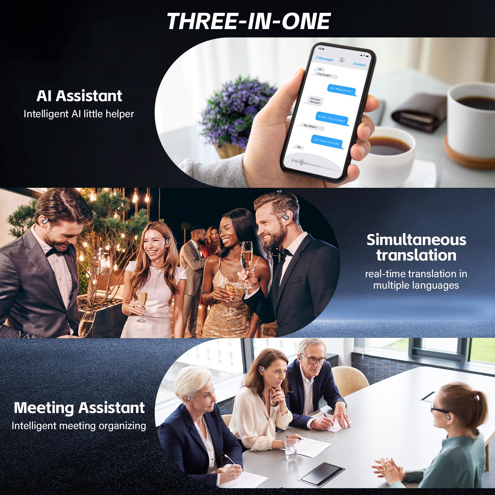 AI Translator Earbuds with Real-Time 144 Language Translation - 3-in-1 Wireless Earbuds for Travel, Business & Learning | Perfect for International Meetings, Language Practice & Global Adventures (Black)