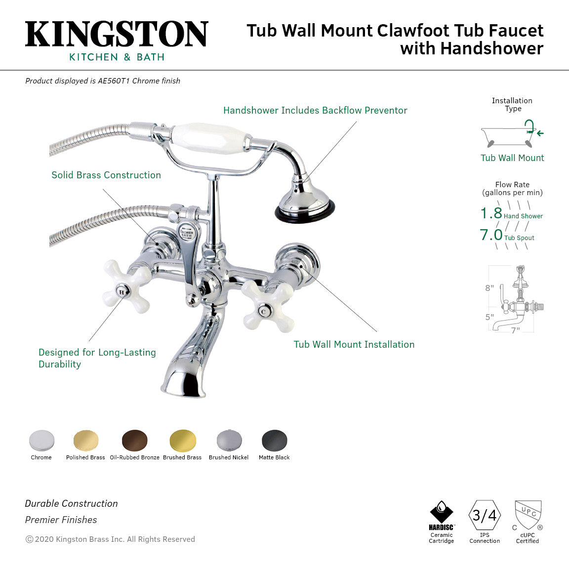 Vintage Clawfoot Tub Faucet with Hand Shower - Oil Rubbed Bronze 3-Handle Wall Mount Bathtub Faucet for Antique & Classic Bathrooms - Perfect for Victorian, Farmhouse, and Retro Bathroom Decor