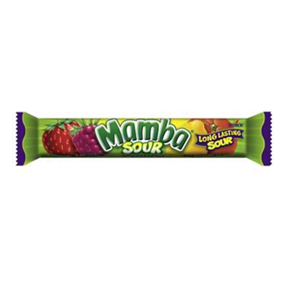 Sour Mamba Fruit Chews Candy Bars - 24 Count Pack | Tangy & Sweet Soft Candy for Parties, Snacks & Gifting