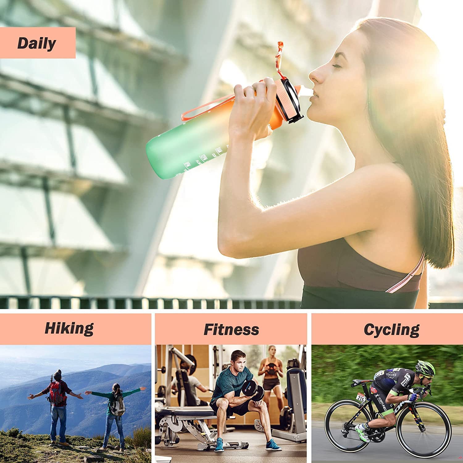 Unbreakable 1L Motivational Time Marker Water Bottle - Leakproof, Durable, BPA Free & Non-Toxic - Perfect for Office, Gym & Outdoor Activities | Blue Fuchsia (1 Pack)