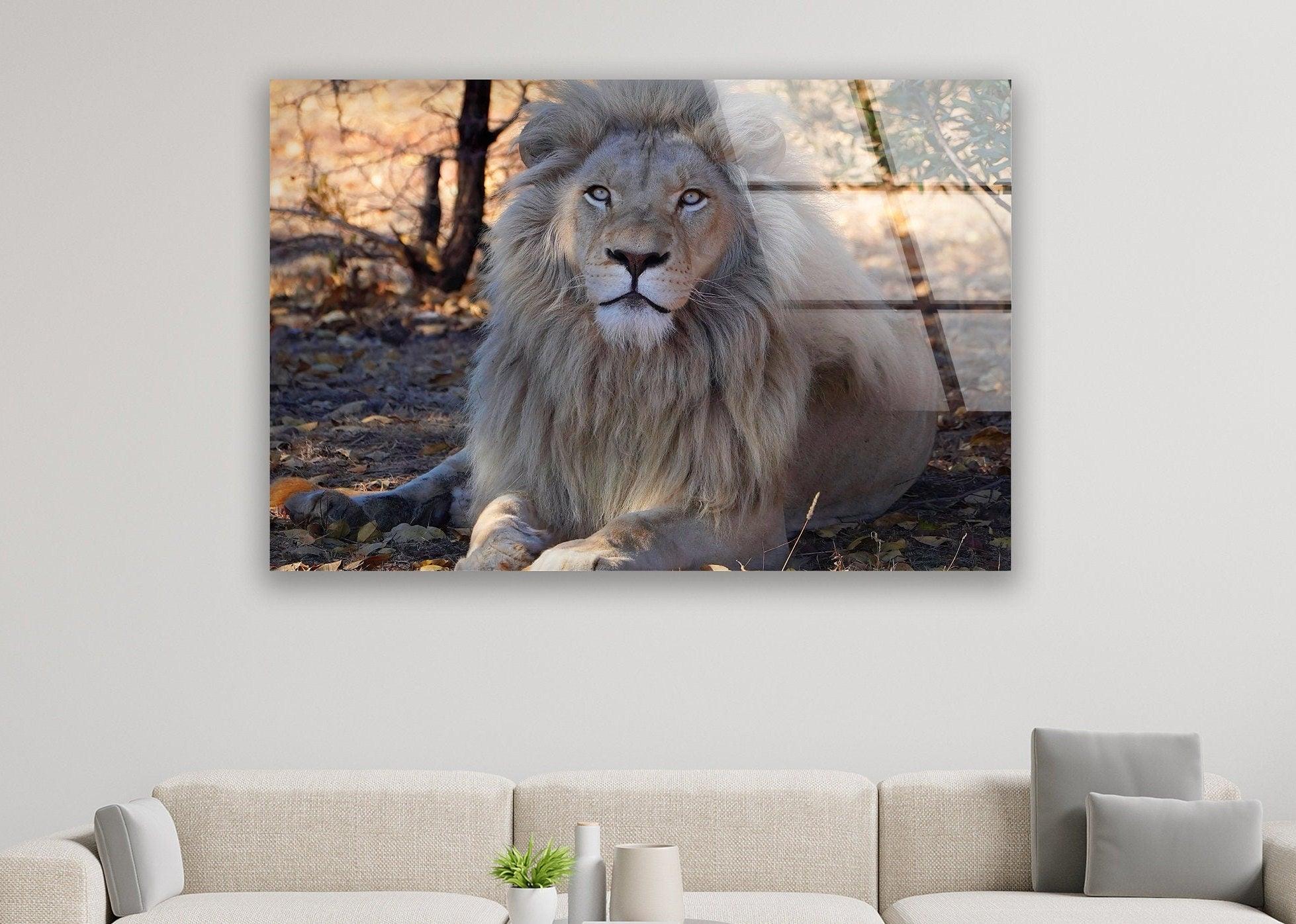 Barbary Lion Glass Wall Art - Handcrafted Modern Home Decor for Living Room, Bedroom & Office - Stunning Wildlife Animal Artwork for Wall Display