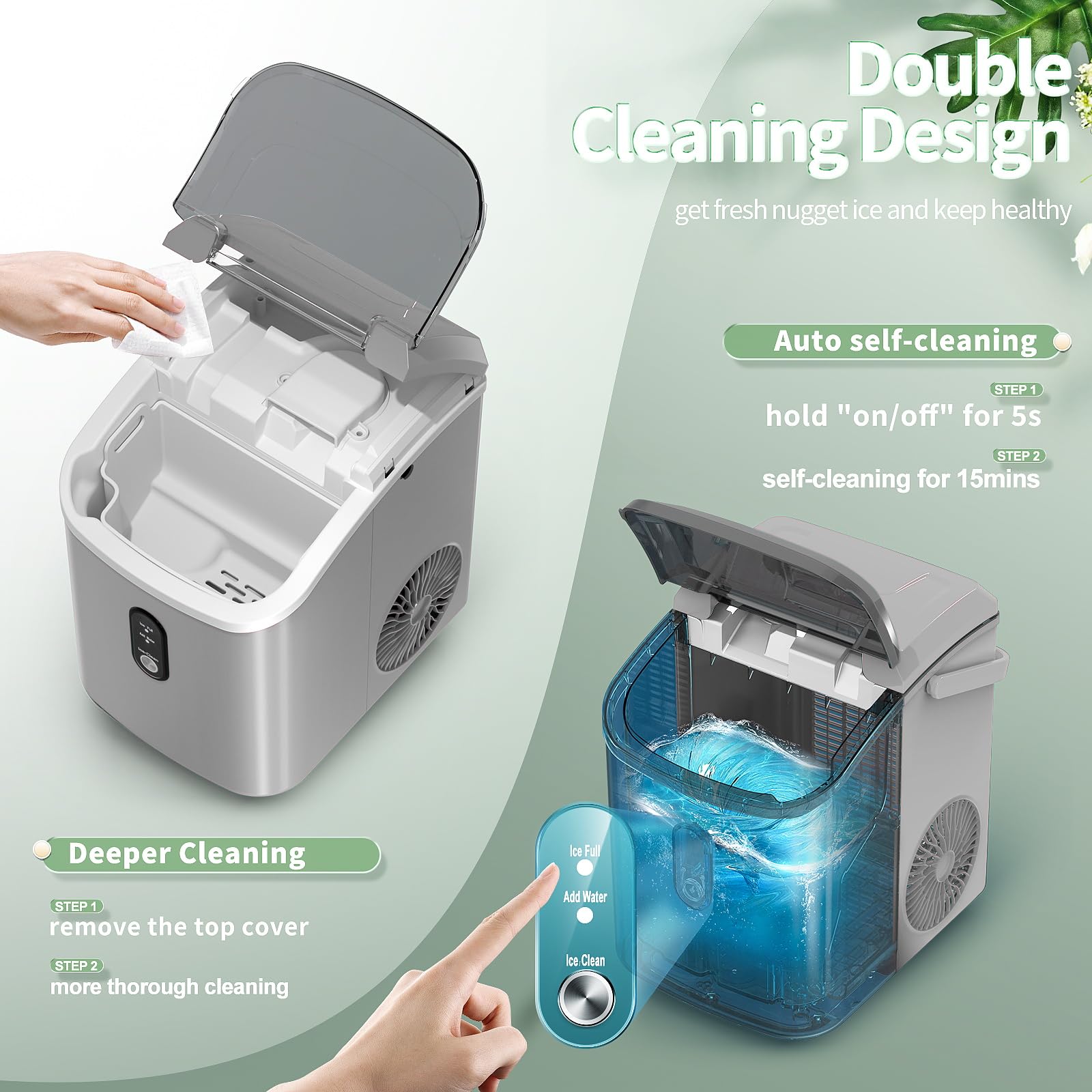 ZAFRO Countertop Nugget Ice Maker - 35Lbs/24H Self-Cleaning Pebble Ice Machine with Ice Basket, Scoop & Storage Bag | Perfect for Home, Office, Bar, Parties & Outdoor Gatherings | Grey