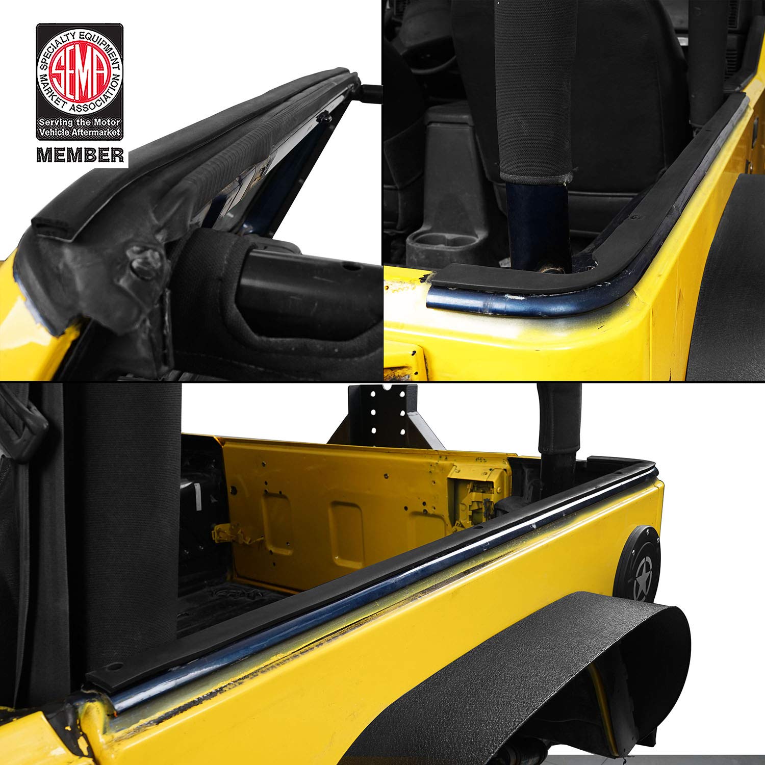 Hooke Road Wrangler Hardtop Seal Strip Kit for Jeep Wrangler TJ 1997-2006 - 3-Piece Weatherproofing Set to Reduce Wind Noise, Prevent Water Leaks & Stop Roof Rattling - Perfect for Off-Roading & Daily Commuting