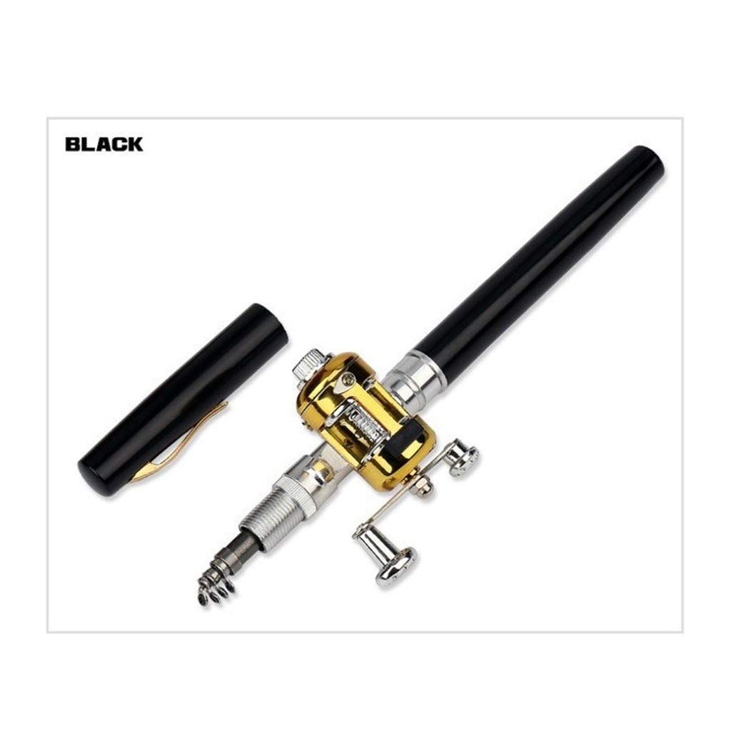 NNR Portable Telescopic Fishing Rod - Compact Pen Shape Foldable Mini Pole with Reel Wheel for Travel, Outdoor, River & Lake Fishing | Lightweight Black Fishing Gear for Backpacking & Camping