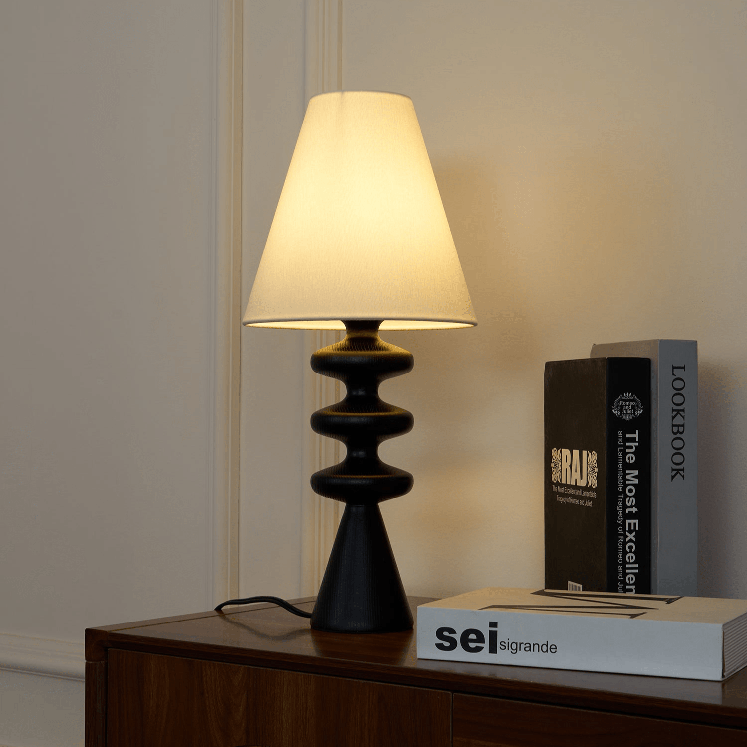 Modern Ripple Wood Table Lamp - Handcrafted Natural Wood Nightstand Light for Bedroom, Living Room & Office - Warm Ambient Lighting for Home Decor