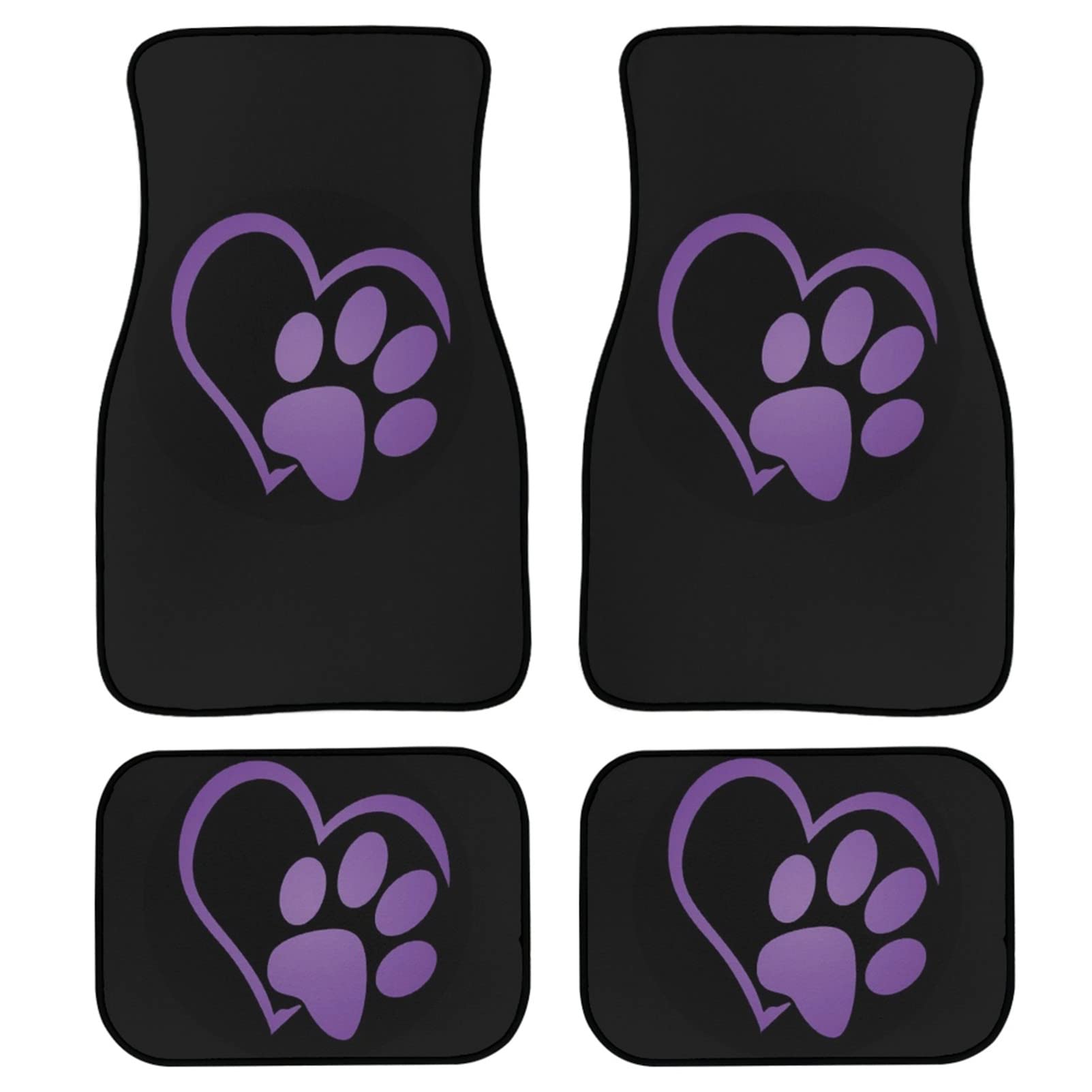 Premium Purple Dog Paw Heart Print Car Floor Mats - 4-Piece Set for Front & Rear Seats, Heavy Duty Universal Fit for Most Cars, Trucks & SUVs - Waterproof & Non-Slip for Pet Lovers & Family Protection