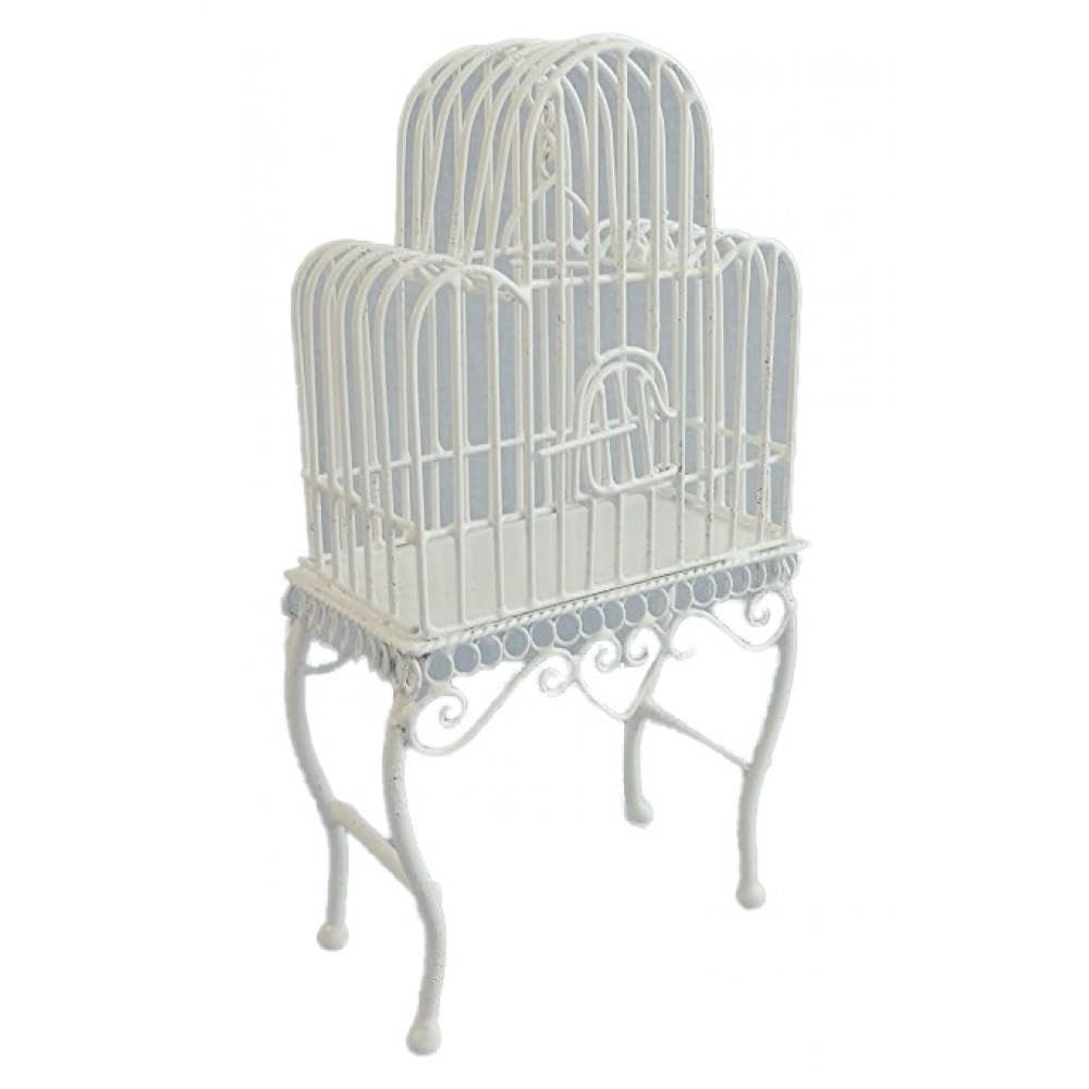 Melody Jane Victorian Miniature Dollhouse Accessories - White Wrought Iron Bird Cage for Dolls & Pet Birds | Perfect for Dollhouse Decor, Pet Play, and Collectible Displays