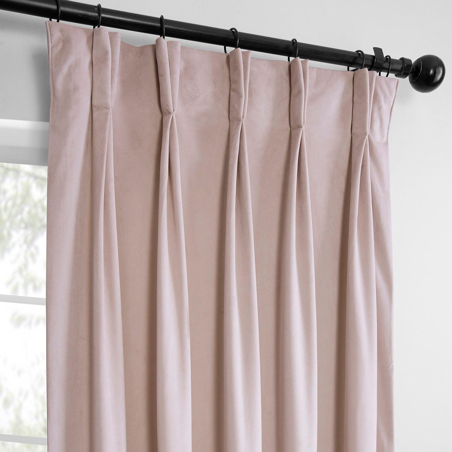 Ballet Pink French Pleat Heritage Plush Velvet Blackout Curtains - Elegant Window Treatment for Bedroom & Living Room