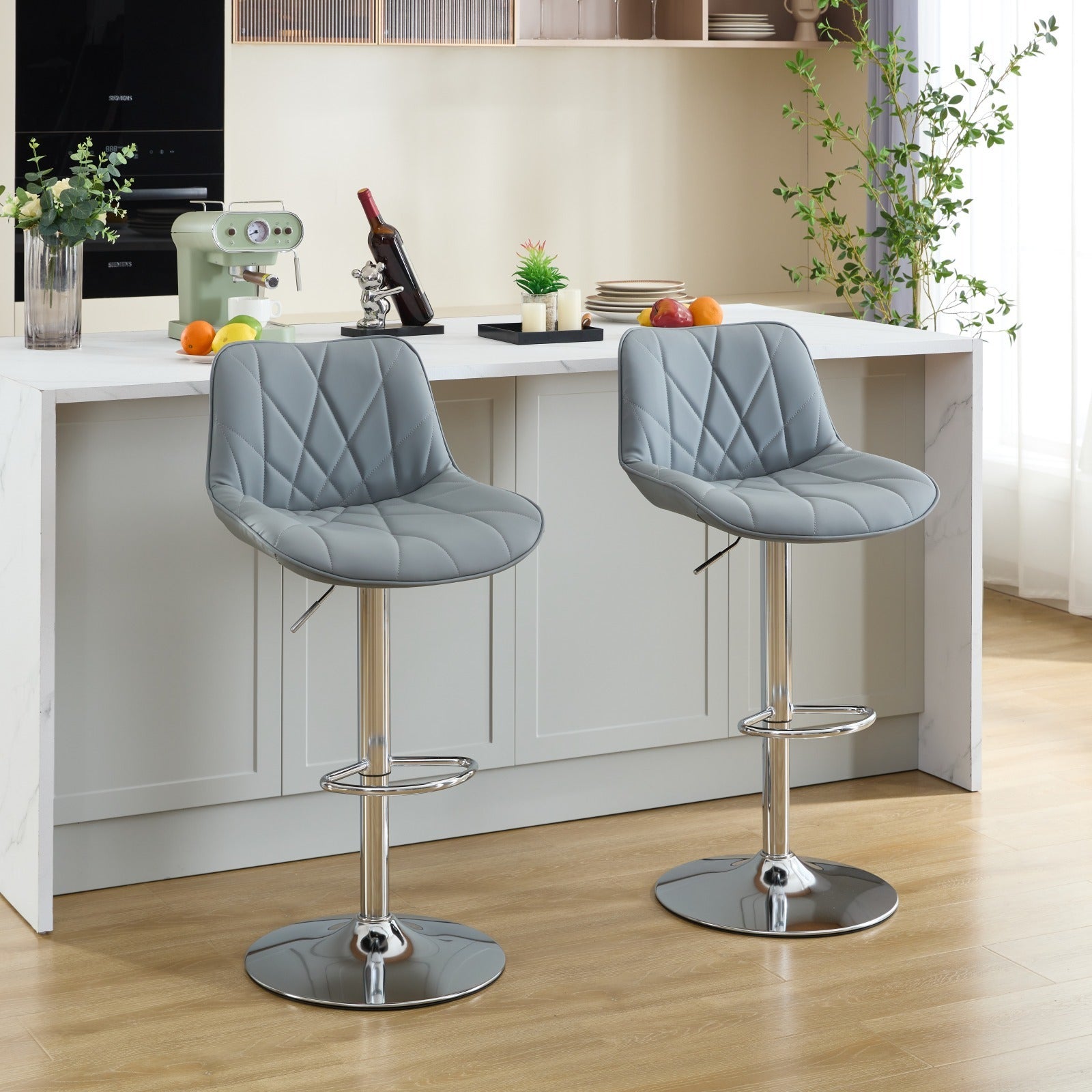 **Adjustable Swivel Counter Height Bar Stools with Back - Set of 2, Gray - Perfect for Kitchen Island, Breakfast Bar & Dining Room**