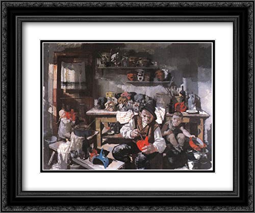 Vilmos Aba Novak The Mask Maker - 24x20 Black Ornate Frame with Double Matted Museum Quality Art Print | Wall Decor for Living Room, Bedroom & Office