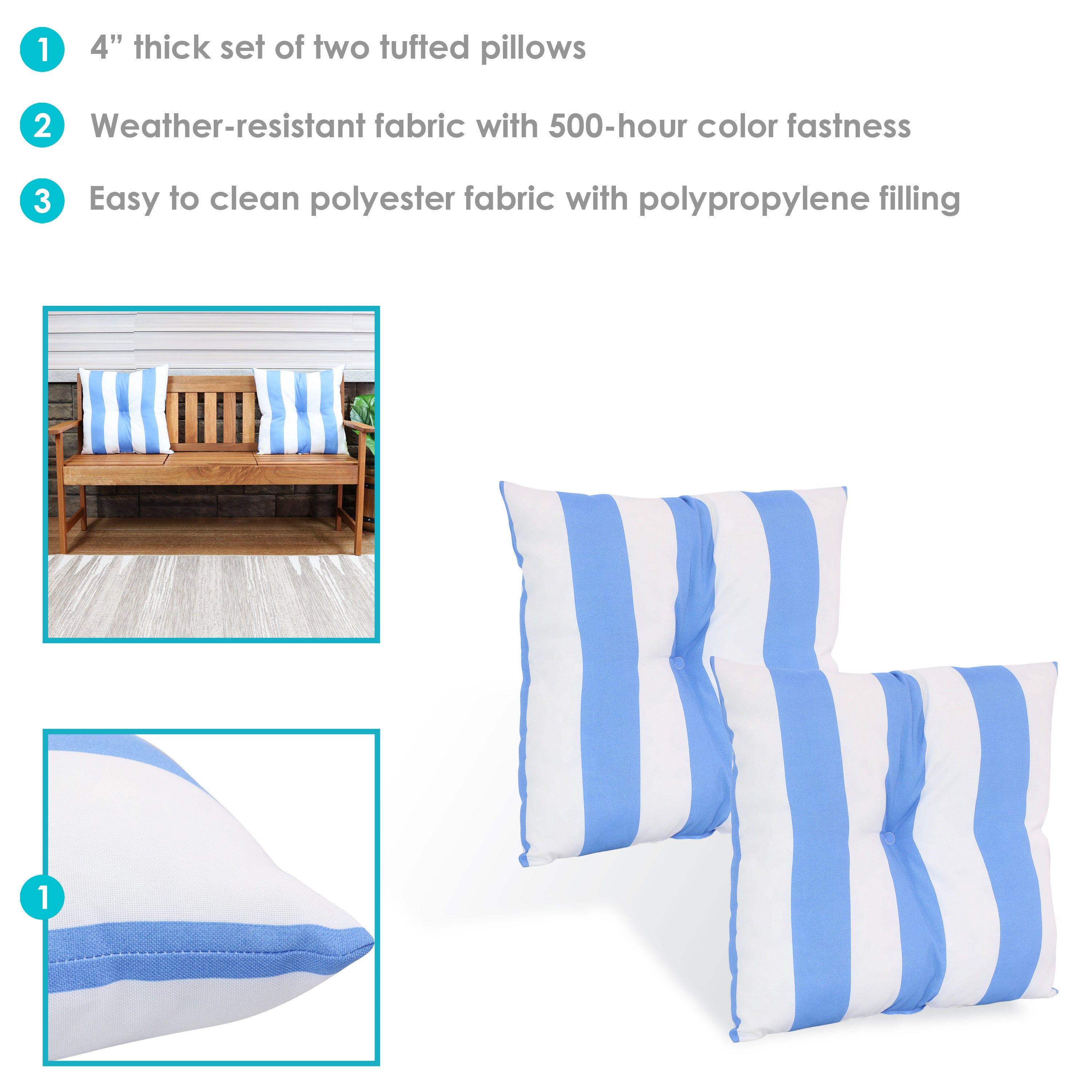 Sunnydaze Tufted Decorative Throw Pillows for Sofa, Couch, Bed - Indoor & Outdoor Use - Waterproof & UV Resistant - Perfect for Patio, Garden, Living Room, and Bedroom Decor