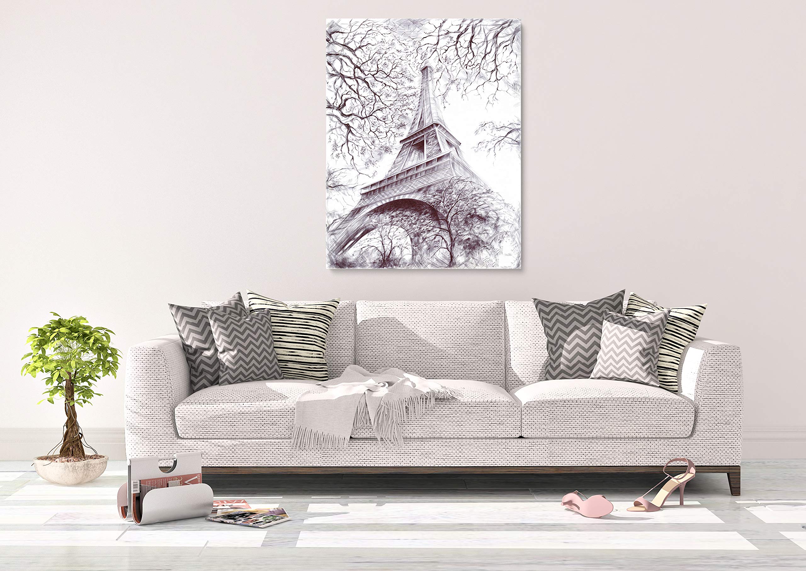 INTALENCE ART Eiffel Tower Canvas Wall Art - 24x32 Inch Black & White Parisian Decor, Premium Framed Print for Bedroom, Living Room, Office & Bathroom - Ready to Hang Modern Home Decoration | Perfect for French-Themed Interiors & Gift Giving