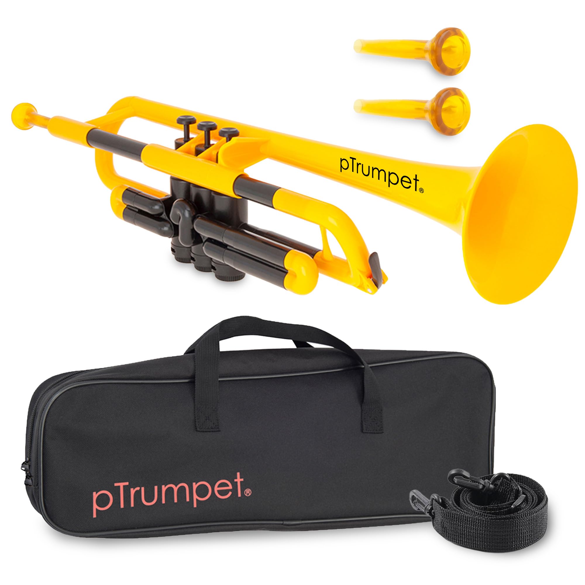 **Plastic Trumpet for Beginners - Bb Key with 3C & 5C Mouthpieces - ABS Durable Construction & Comfortable Ergonomic Grip - Includes Carrying Bag - Perfect for Students, School Bands & Practice - Yellow**