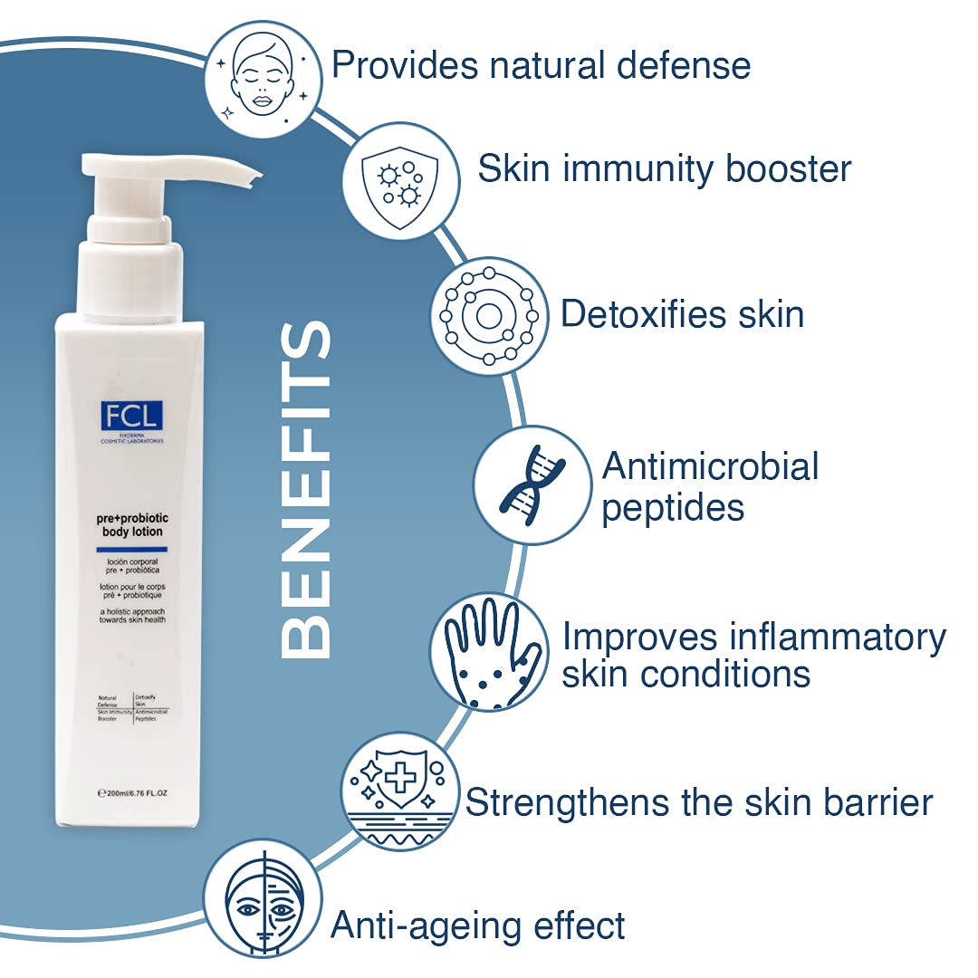 FCL Pre+Probiotic Body Lotion for Dry & Flaky Skin - Restores Skin Barrier, Soothes Eczema & Itch-Prone Skin (200ml) | Hydrating Moisturizer for Daily Skincare Routine & Sensitive Skin Care
