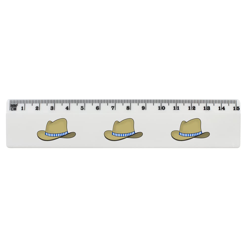 Azeeda 6 Inch White Plastic Ruler with Cowboy Hat Design - 15cm School & Office Measuring Tool for Students, Artists, and DIY Projects (RL00068959)